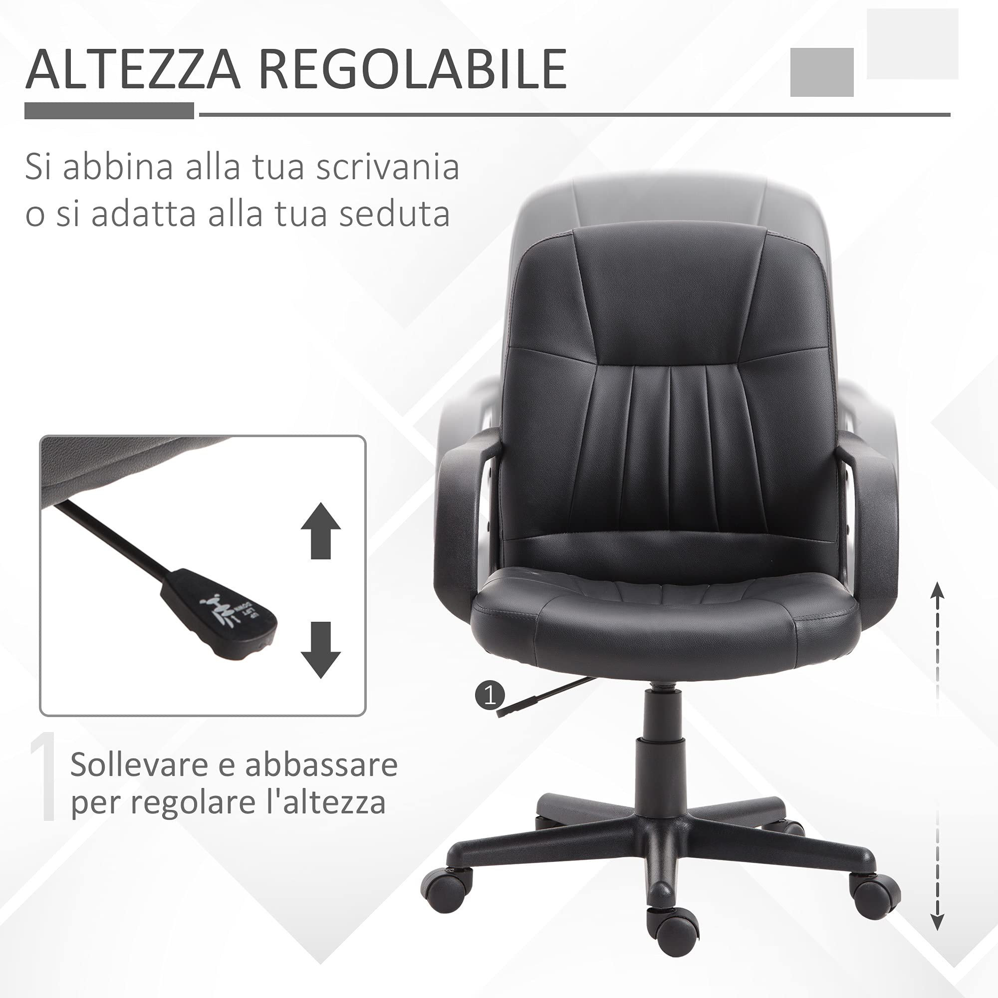 Vinsetto Sedia Ufficio Manageriale Vintage - Nero E Noce, Regolabile In Altezza, Girevole, Con Ruote, Senza Braccioli - 4