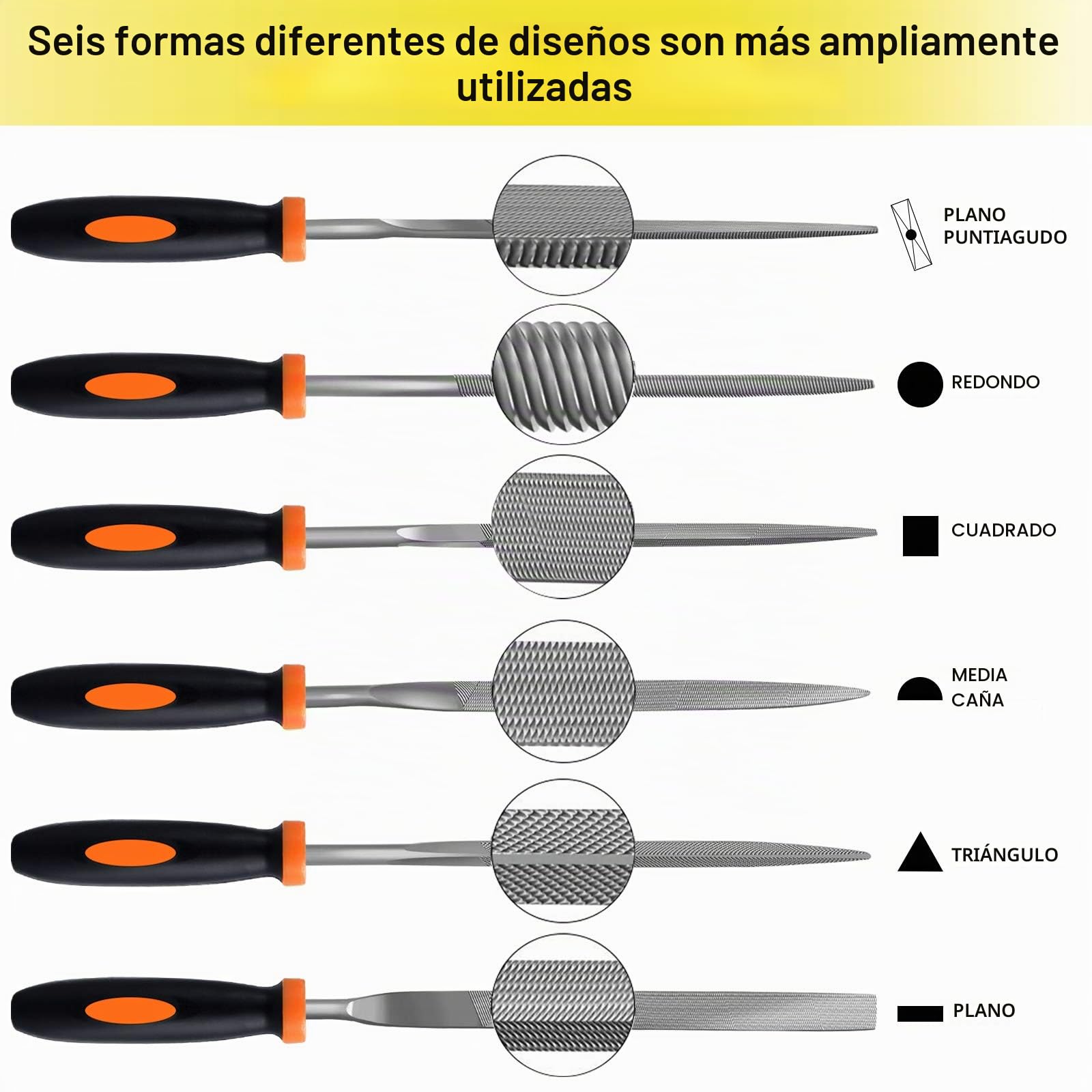 6 Pcs Juego de limas y escofinas,Preciva Juego de limas multiusos en acero con alto contenido de carbono incluye lima plana,triángulo,semirredondas,redondas,para metal,madera etc