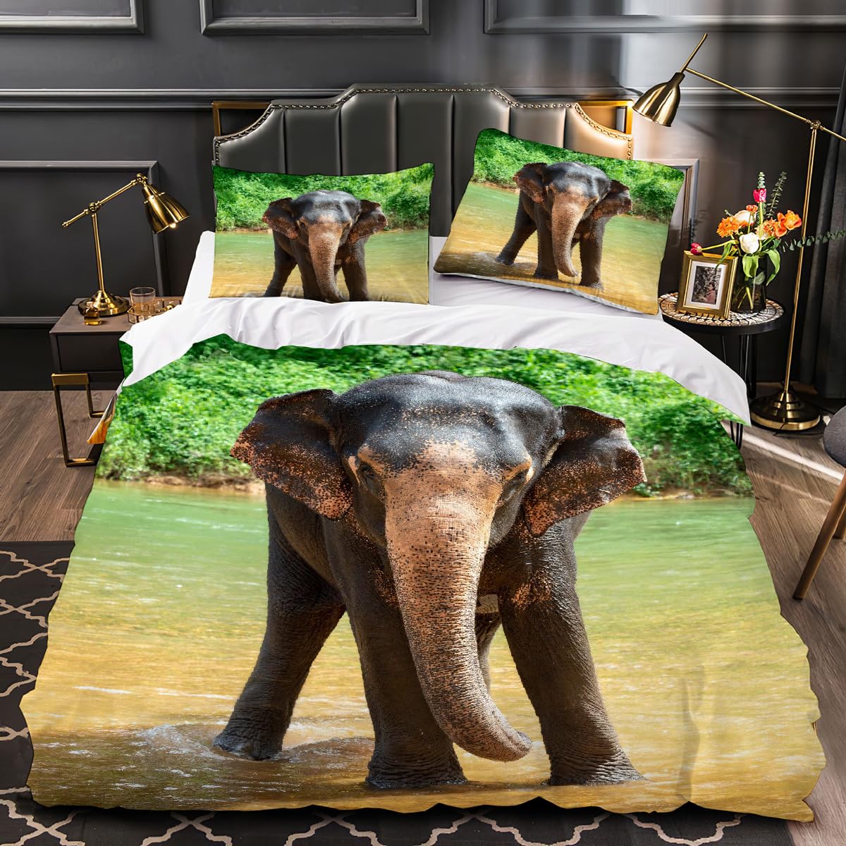 Parure de lit éléphant 3D pour une décoration de chambre évasion et voyage
