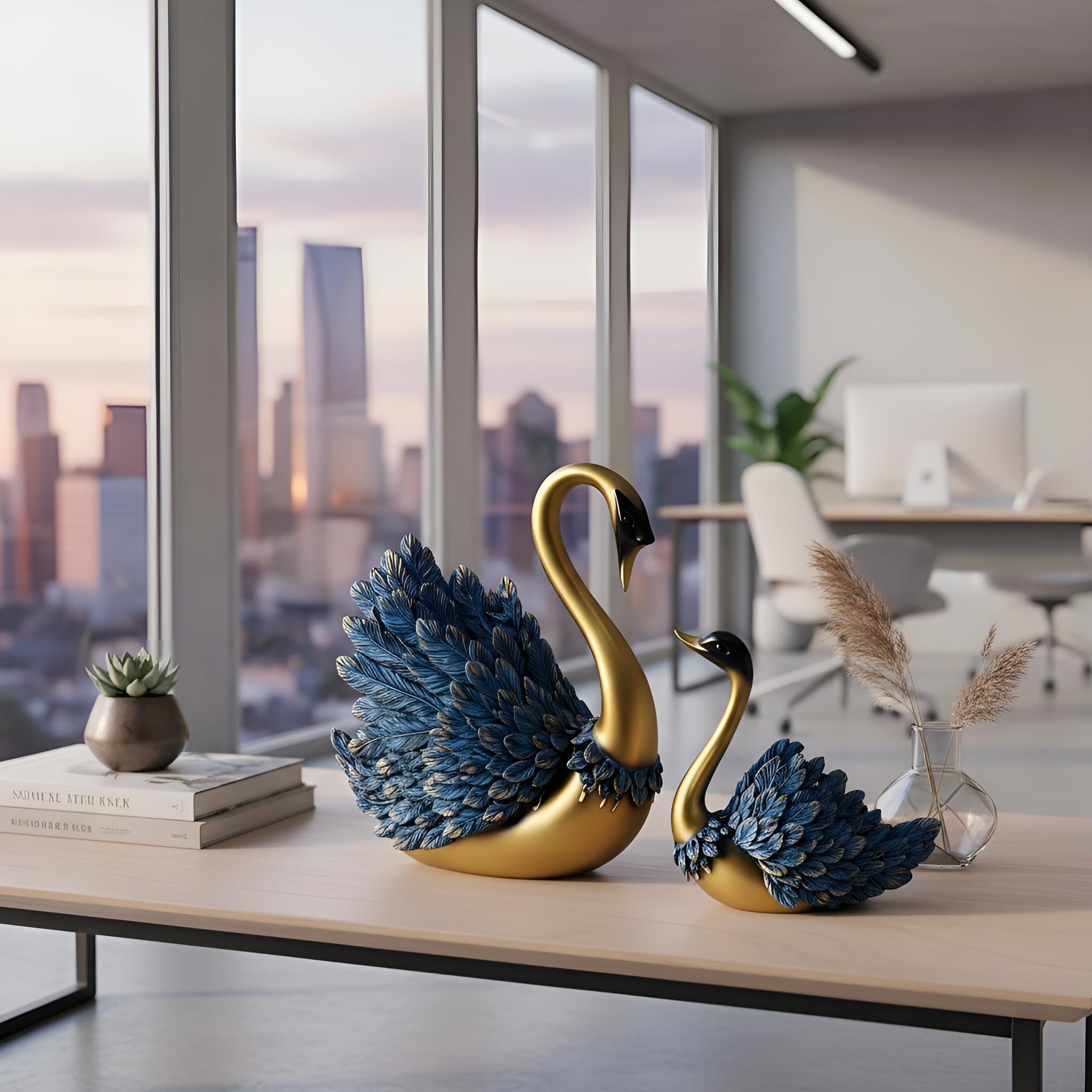 Xtore Hand Crafted Swan Pair Home Decor Figurine | Decorative Showpiece (Pack of 2, Blue)