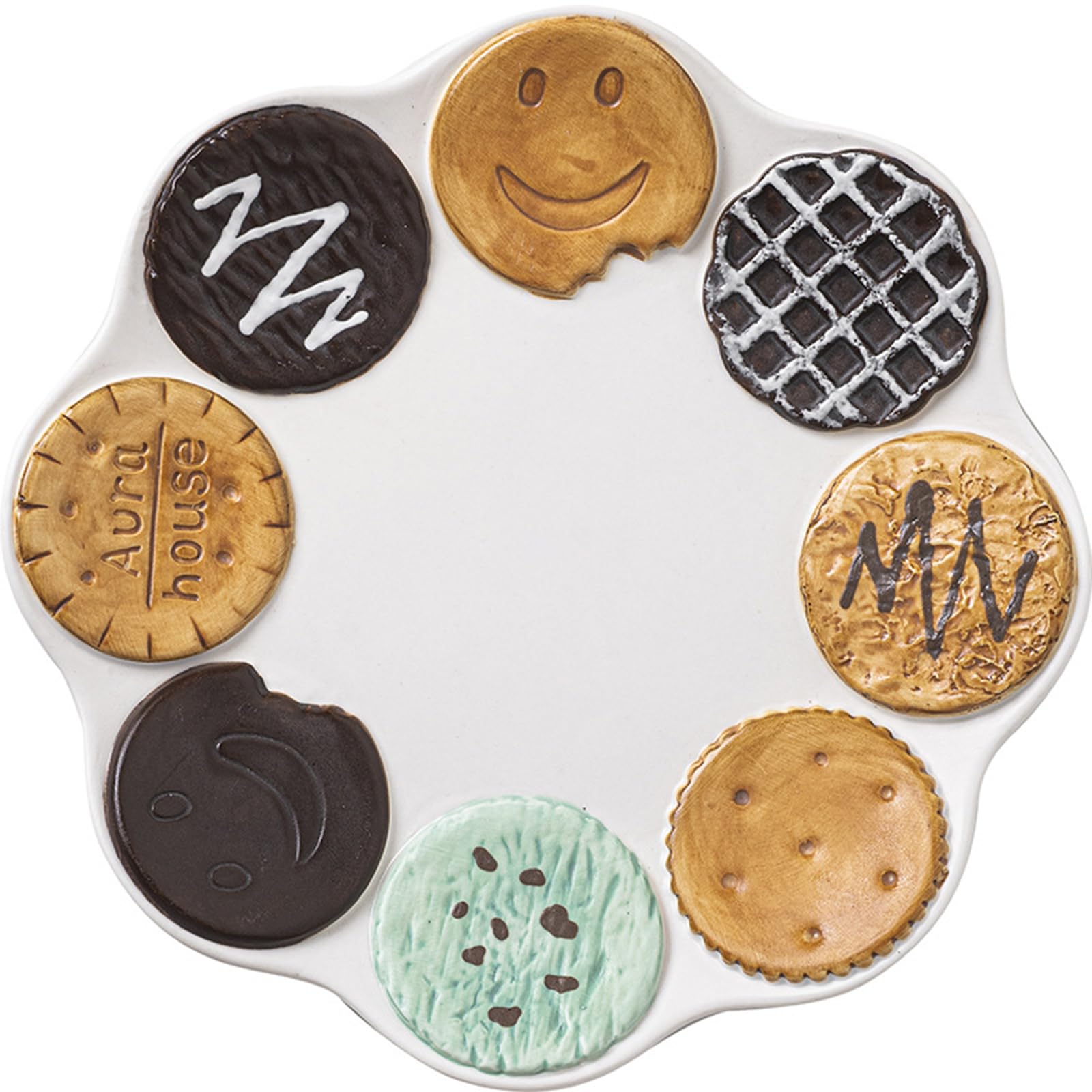 Photo 1 of VISIBLE 8 Inches Ceramic Appetizer Dinner Plates Set of 2, Color-Cookie style for Dessert Salad Fruit Appetizer.