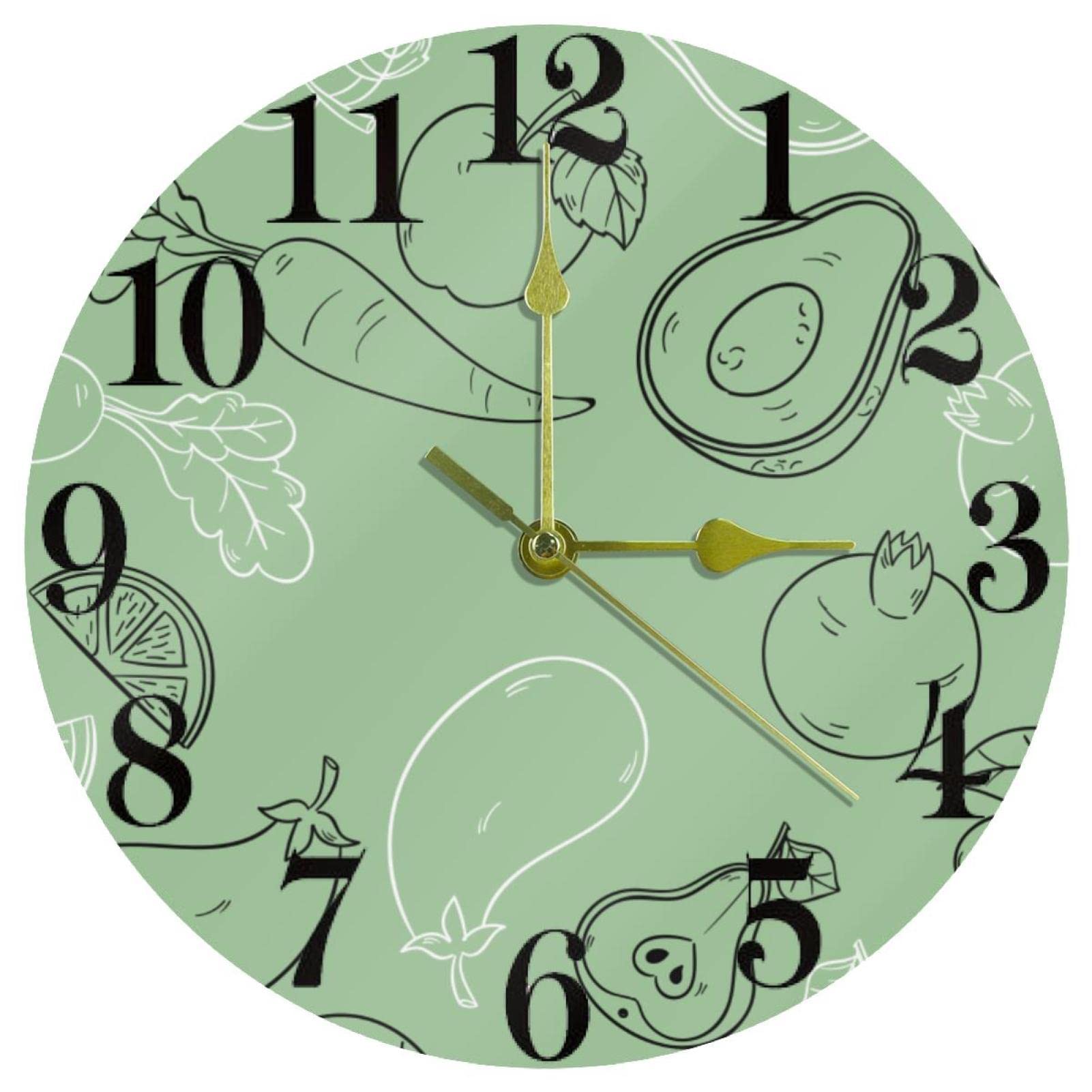 Horloge murale sans tic-tac verte à quartz pour éliminer les bruits