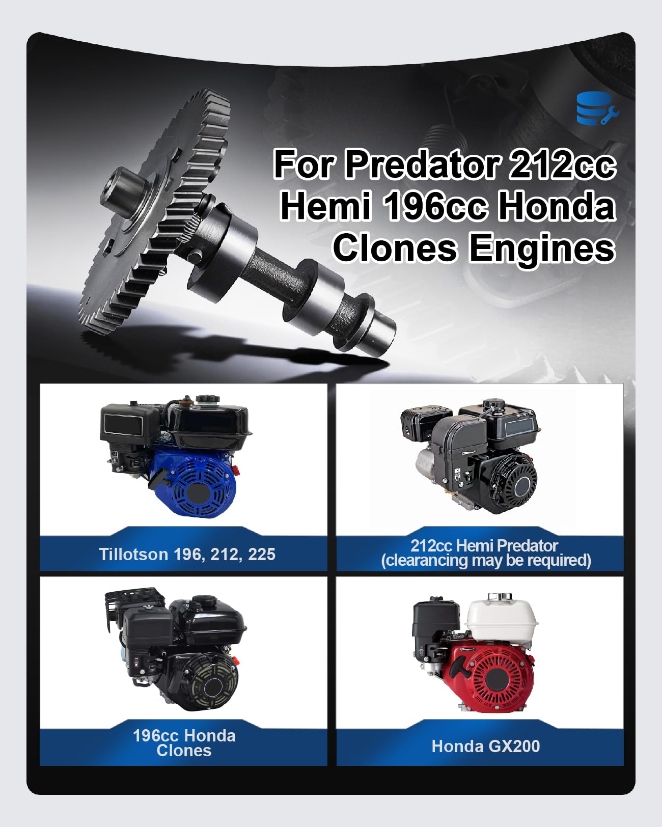 AKSGKGQ 212cc .265 Camshaft for Predator 212cc Hemi 196cc Clone