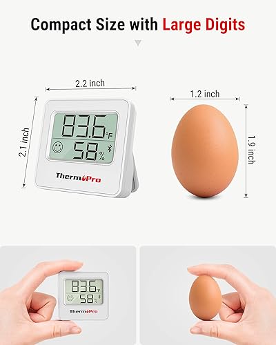 Vista 9 de ThermoPro TP357 - Termómetro higrómetro digital para interiores de 260 pies, termómetro Bluetooth medidor de humedad con aplicación inteligente