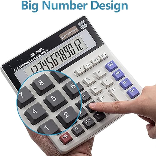 Miniatura 4 de Calculadora de escritorio básica batería solar de doble energía con pantalla LCD grande de 12 dígitos y llaves de computadora grandes calculadora de