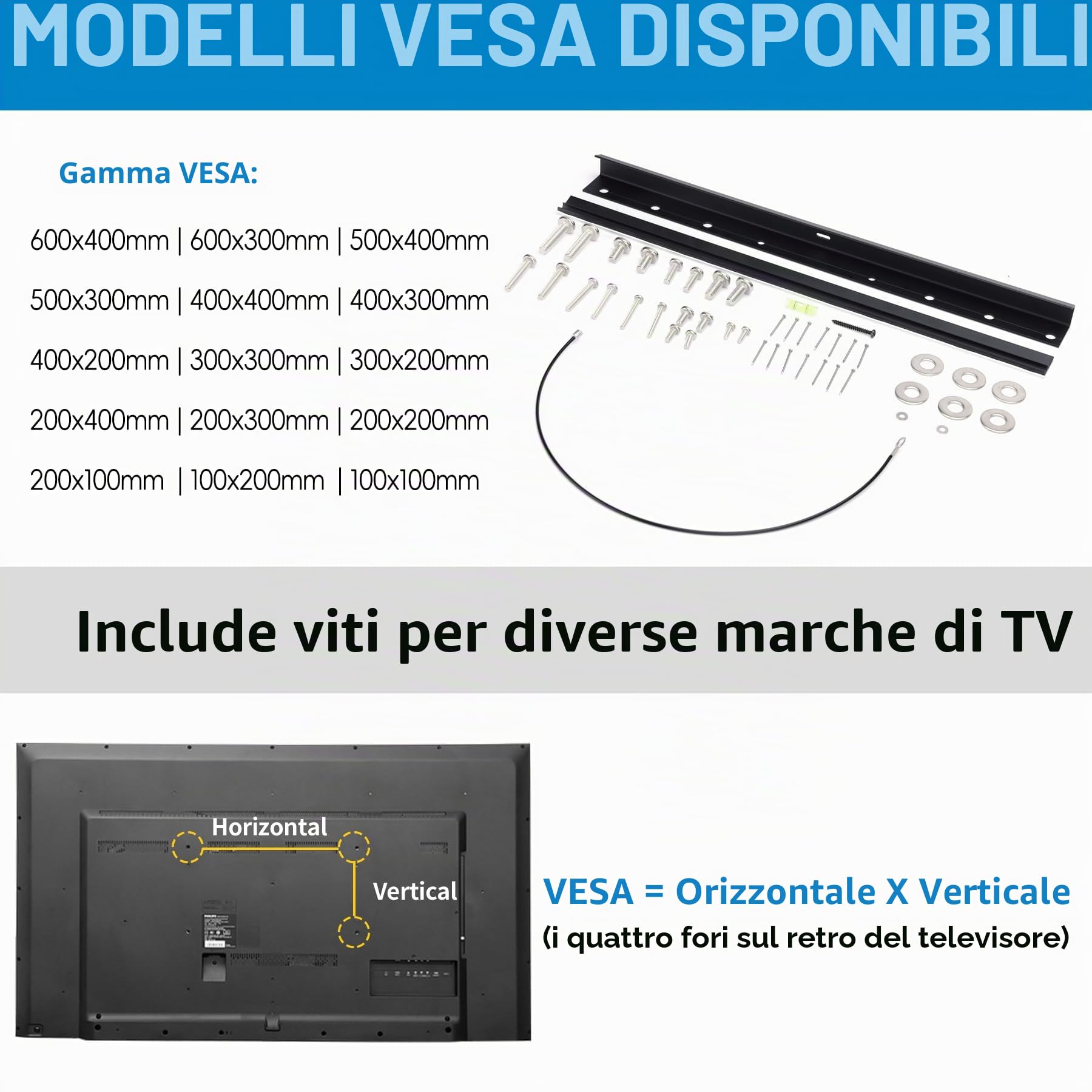 Antimbee Supporto da Parete per TV per 37 a 75”, Fino a 68 KG, Max VESA 600 x 400 mm, Staffa TV Universale per la Maggior Parte TV LED, LCD, OLED, Piatto e Curvo