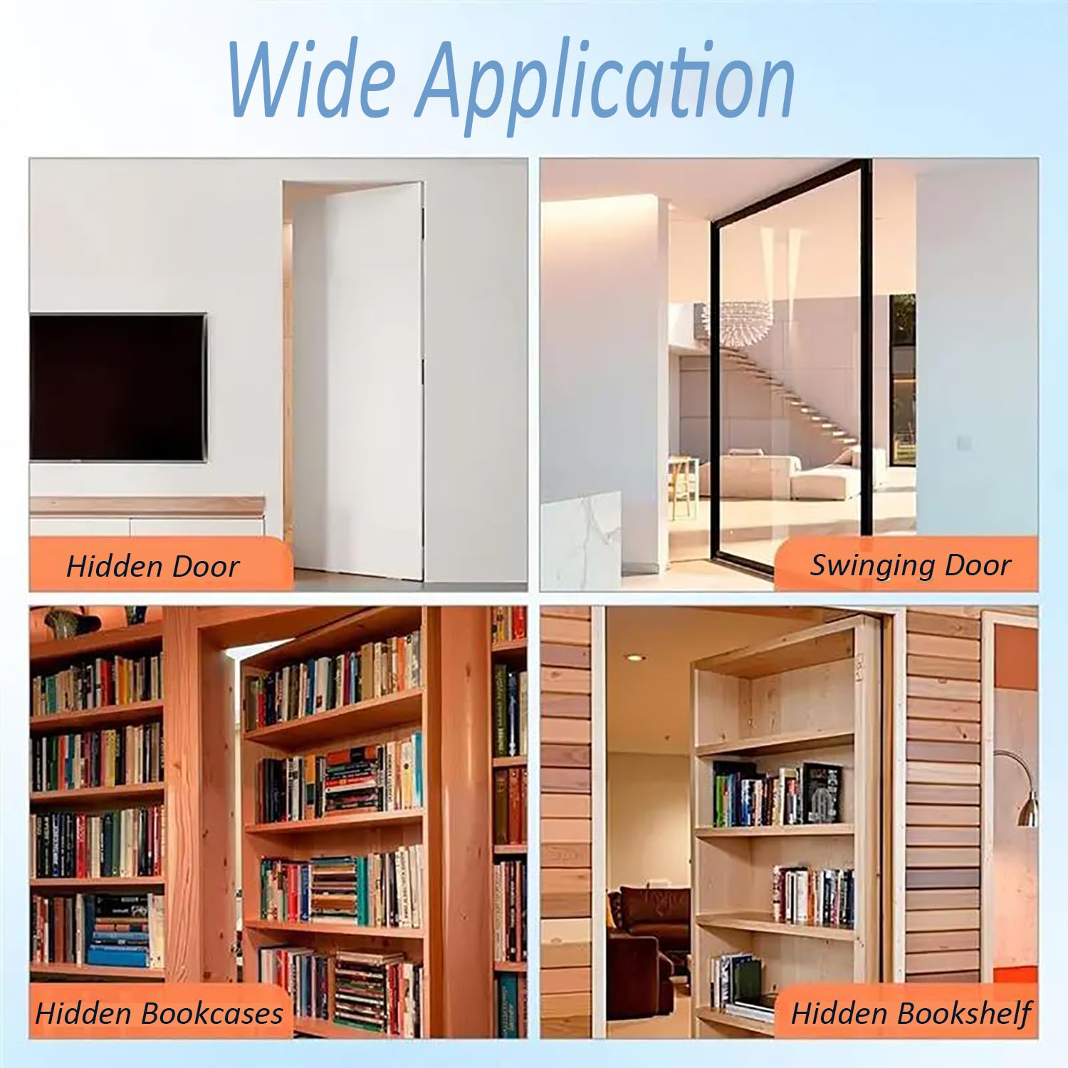 Bisagra para Puerta Oculta, Bisagra Oculta de 360° de Rotación, Carga de 570 Libras, Acero Inoxidable, Para Puertas Secretas, de Librería, Murphy y de Estante, Negro