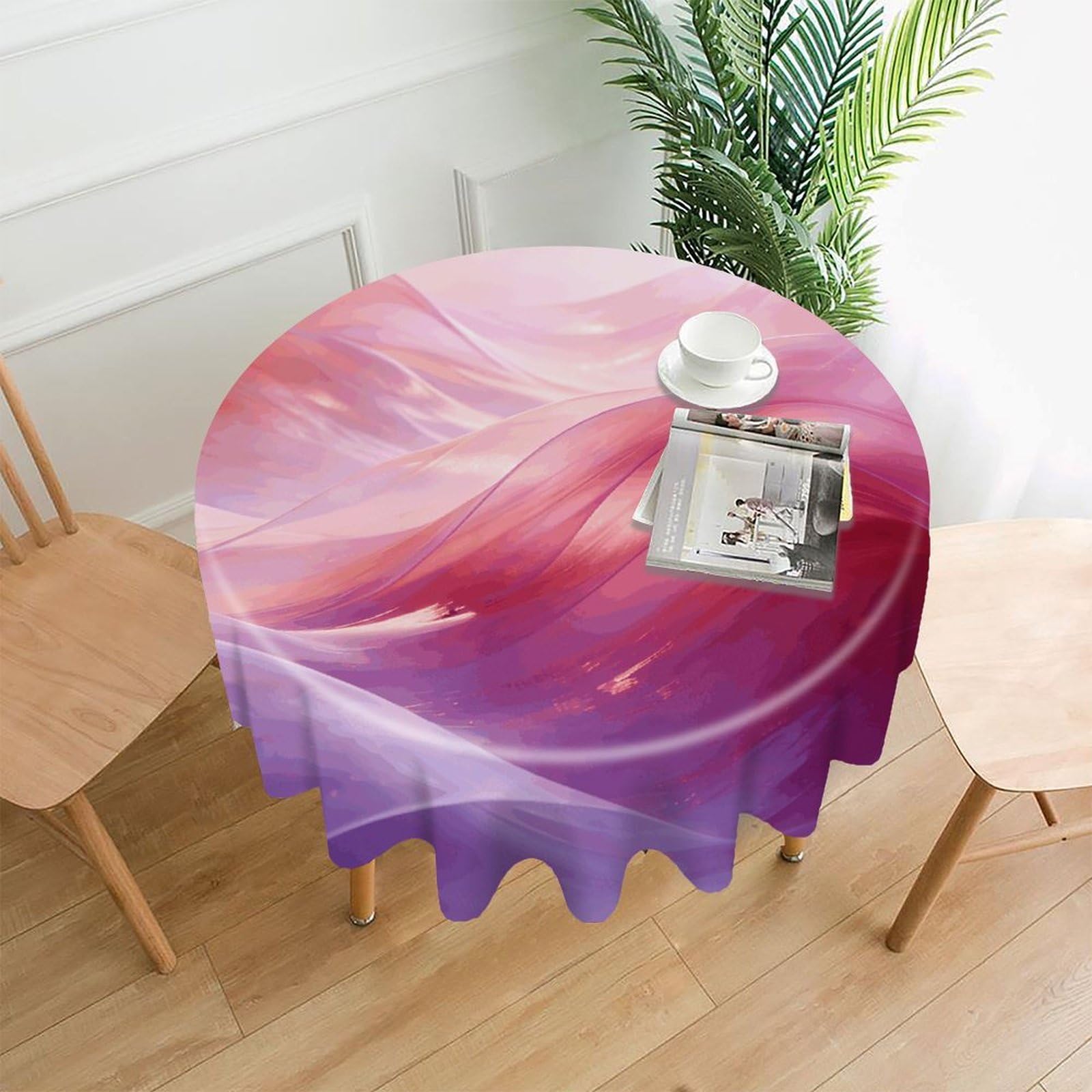 FekiLoot Pink Waves Round Tablecloth Cover 60 Inch Wrinkle Free Washable Polyester Fabric Table Cover Decorative Round Table Cloth for Home Dining Kitchen Party Farmhouse