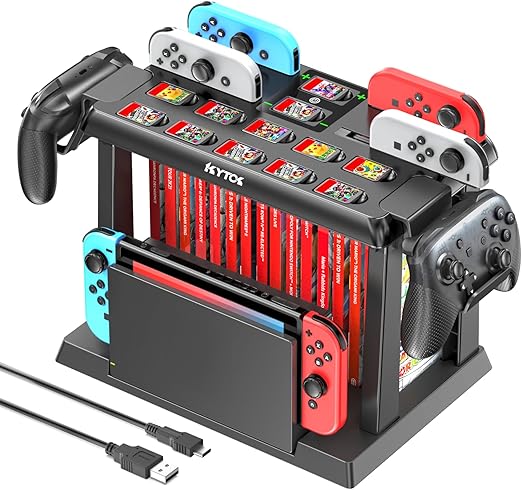 Kytok Switch Games Organizer Station with Controller Charger, Charging Dock for Nintendo Switch & OLED Joycons, Storage and Organizer for Games, TV Dock, Pro Controller, Accessories Kit