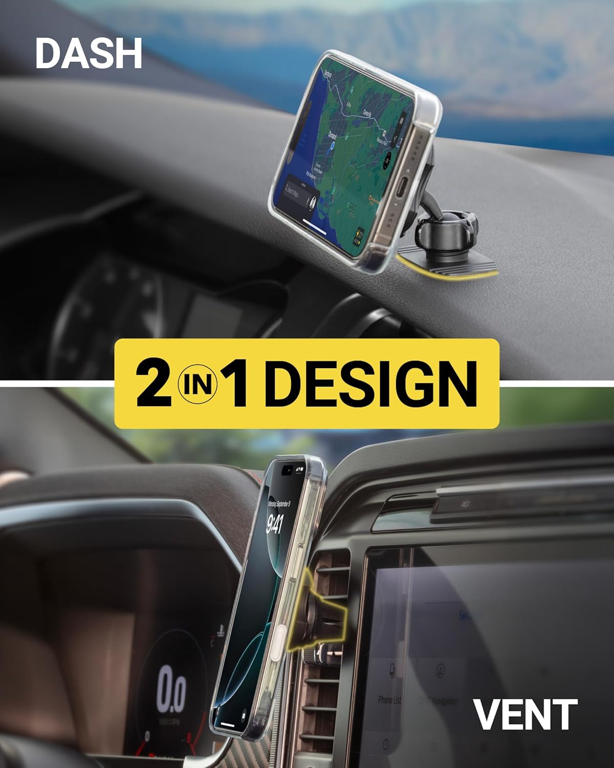 Scosche MagSafe Car Mount, Magnetic Phone Holder for Car Dashboard & Vent with 360° Rotation, 2-in-1 Cell Phone Mount for iPhone 17/16/15/14/13 & More w/MagicRing Adapter, Compatible with PopSockets - Image 3