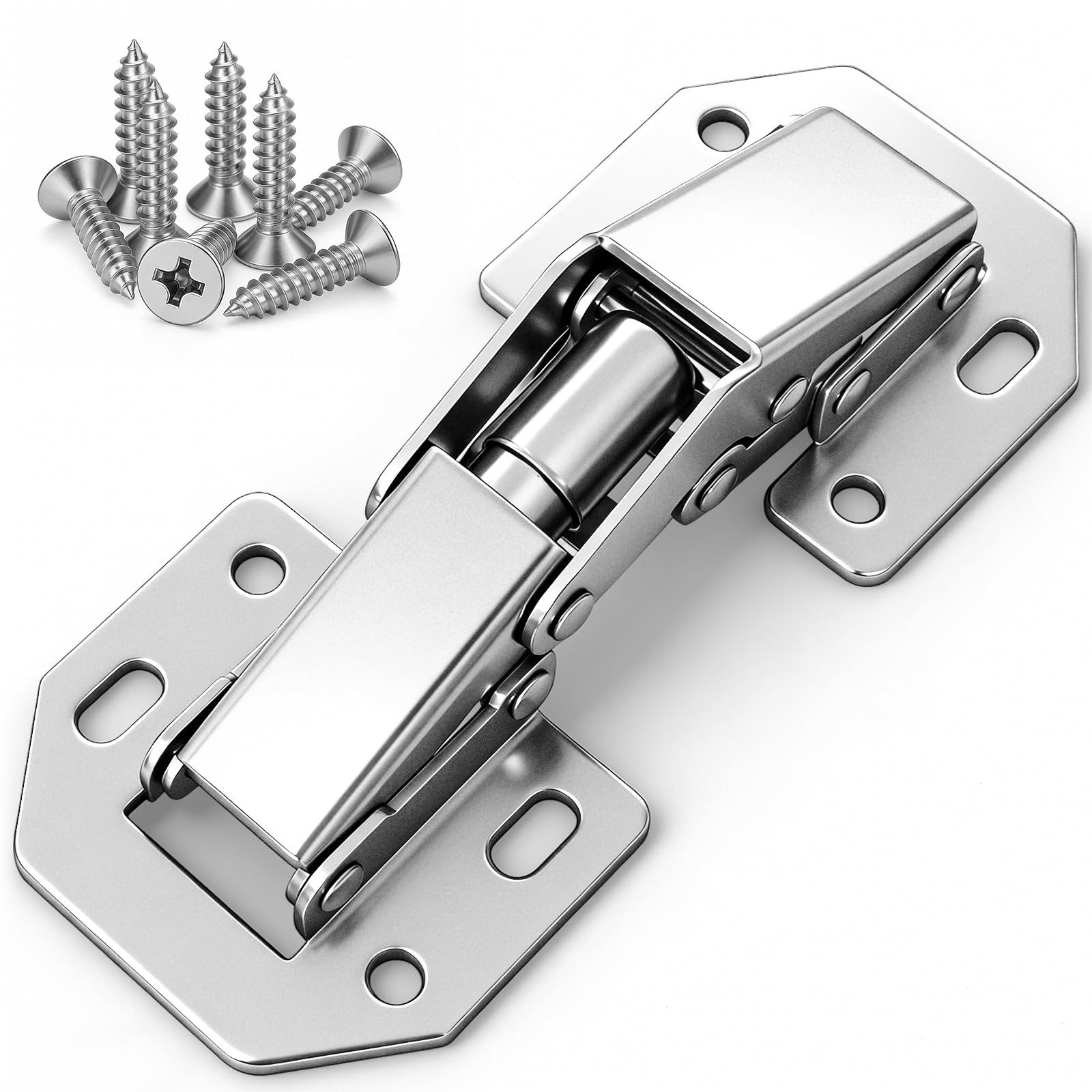 Wandefol Silver 8Pcs Kitchen Cabinet Door Hydraulic Hinge Damper Buffer 90 Degrees No Slot Required Soft-Close Stainless Steel Hinge