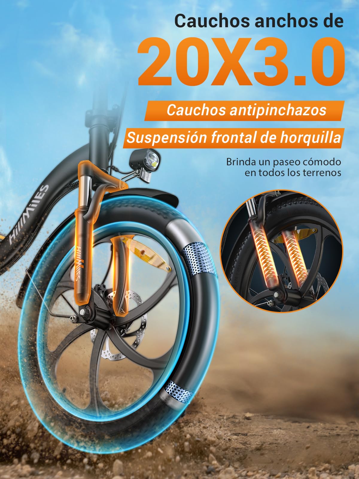 HillMiles MilePort 1 Bici Eléctrica para Adultos, 250W Bicicleta Eléctrica Plegable con 36V 13AH Batería Extraíble, Velocidad 25KM/H y Alcance 100KM, 20“ * 3.0” Fat Tyre E-Bikes para Viajeros Urbanos