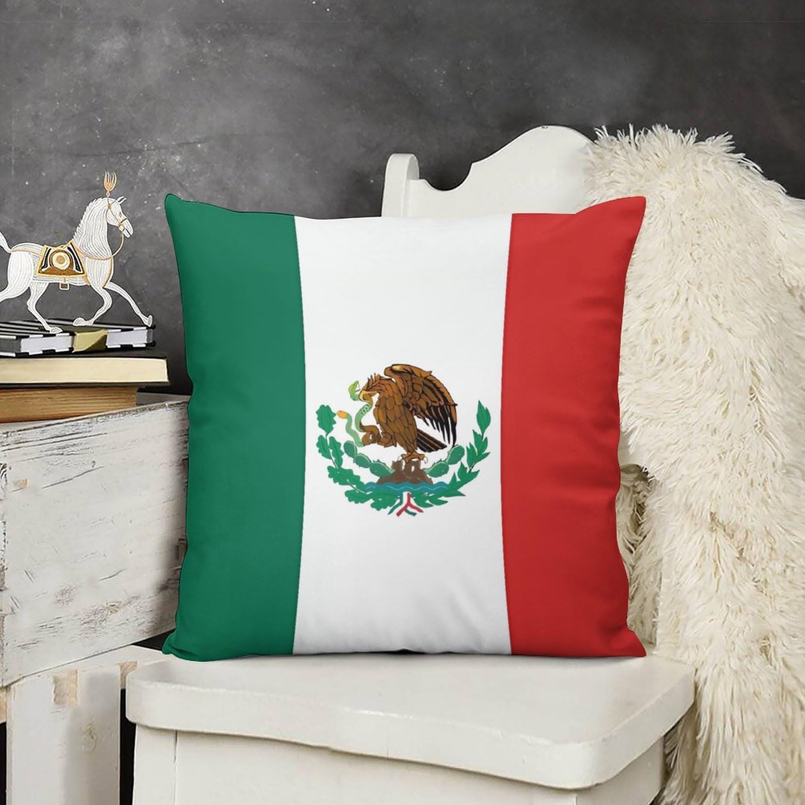 FodPand Decorative Flag of Mexico Throw Pillow Covers 18x18 Soft Plush Cozy Cushion Cases with Invisible Zipper Body Pillowcase Square Accent Pillow Shams for Couch Sofa Bedroom Living Room