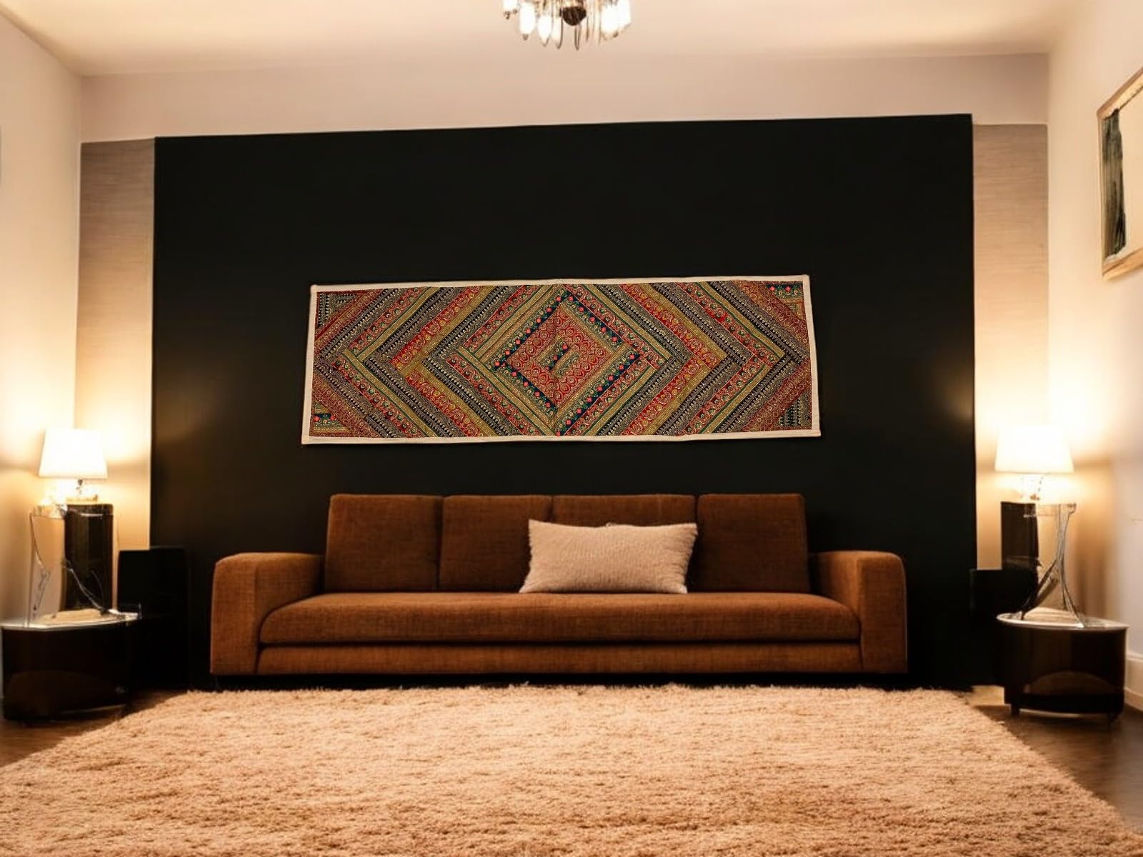 Manwaran Elegant Handcrafted Bed Runner – Bohemian Chic Decorative Throw for Bedroom – Multicolor Embroidered Design with Intricate Detailing-image-39