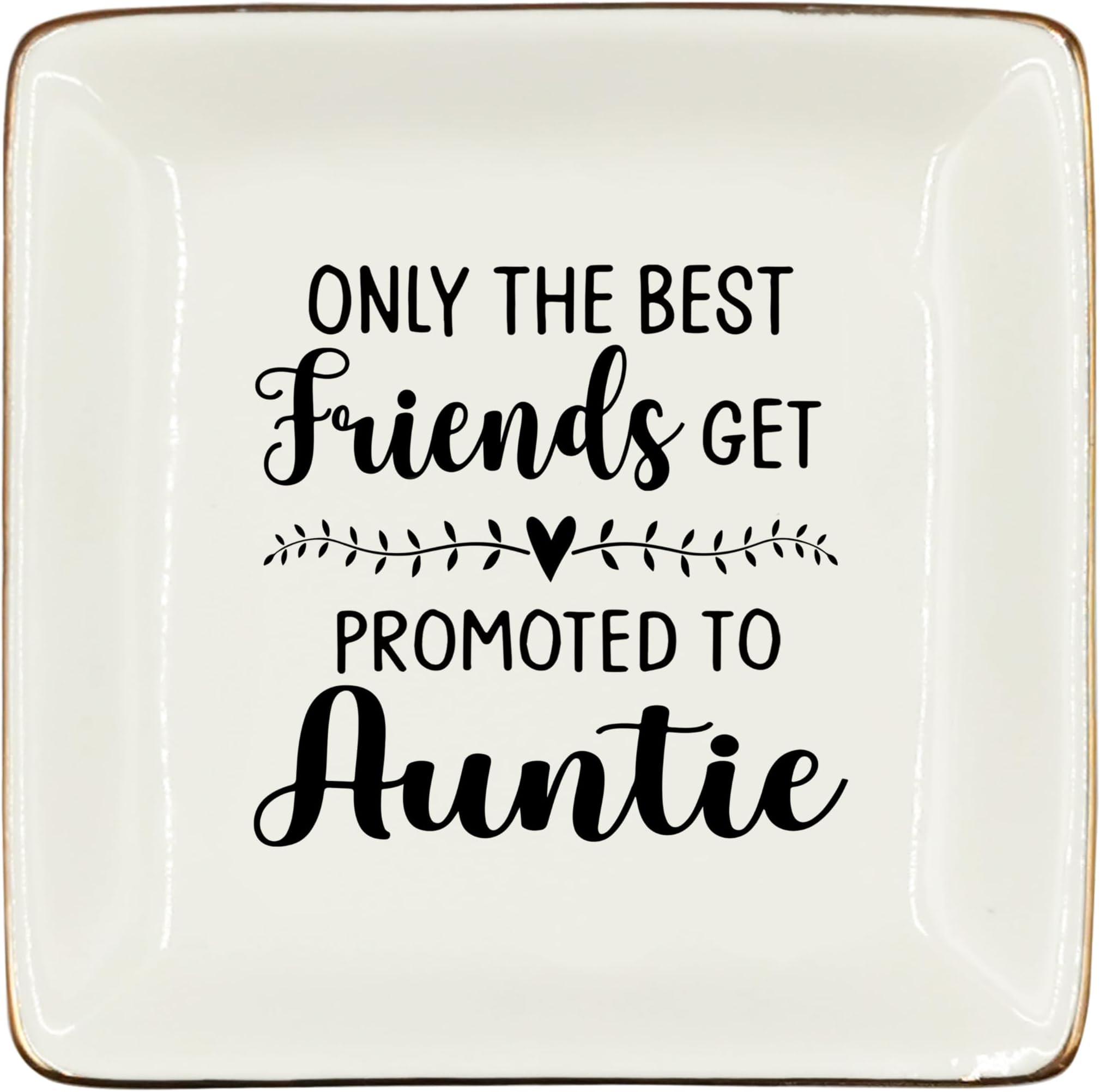 WODMIS 243-Hh-Ssp Friends Auntie Gifts Ceramic Jewelry Tray Dish, Only The Best Friends Get Promoted To Auntie Jewelry Plate Ring Trinket Dish, Pregnancy Announcement Gifts for New Auntie Friends