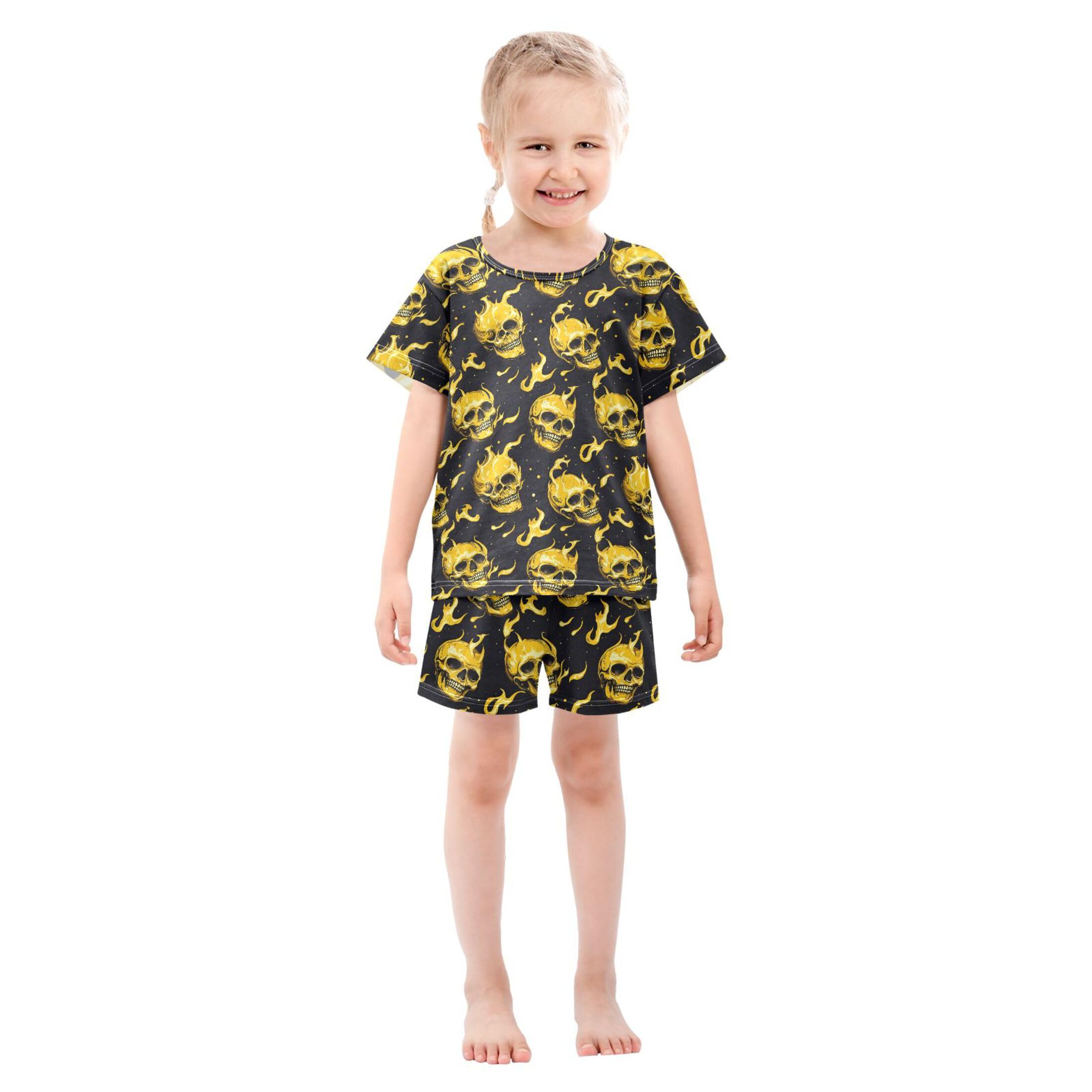 UMIRIKO Skull Fire Summer Short Sleeve Pajamas Sleepwear PJ Set B0404429