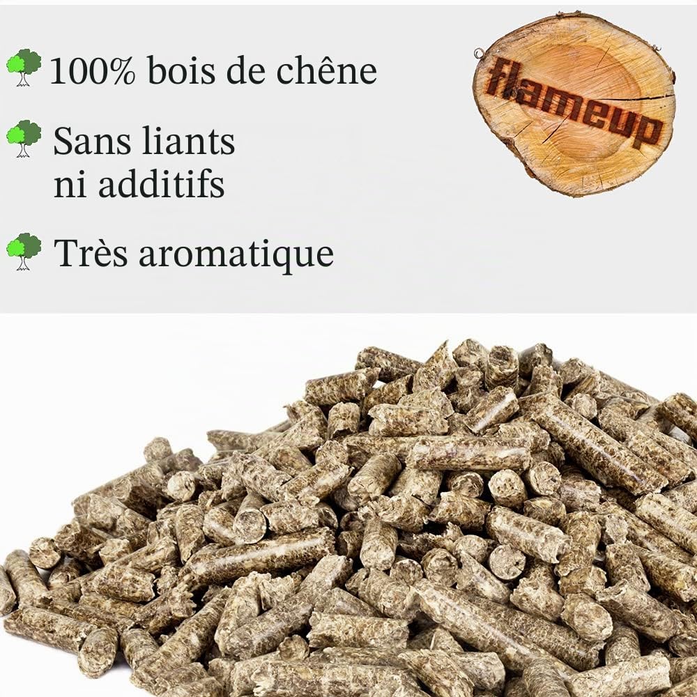 Granulés de Bois BBQ 15 kg Gril Fumée Copeaux de Bois chêne Flameup