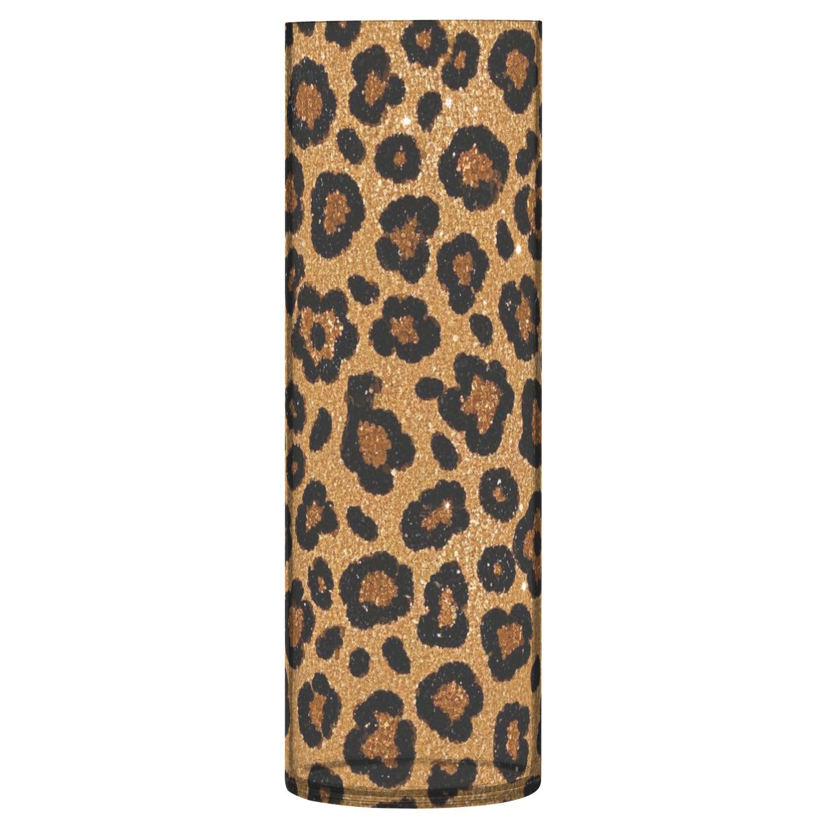 Faux Glitter Leopard Print Brown Plastic Flower Pots 11.4"x4" Small Modern Flower Vases for Bouquet, Office, Kitchen, Wedding Decoration