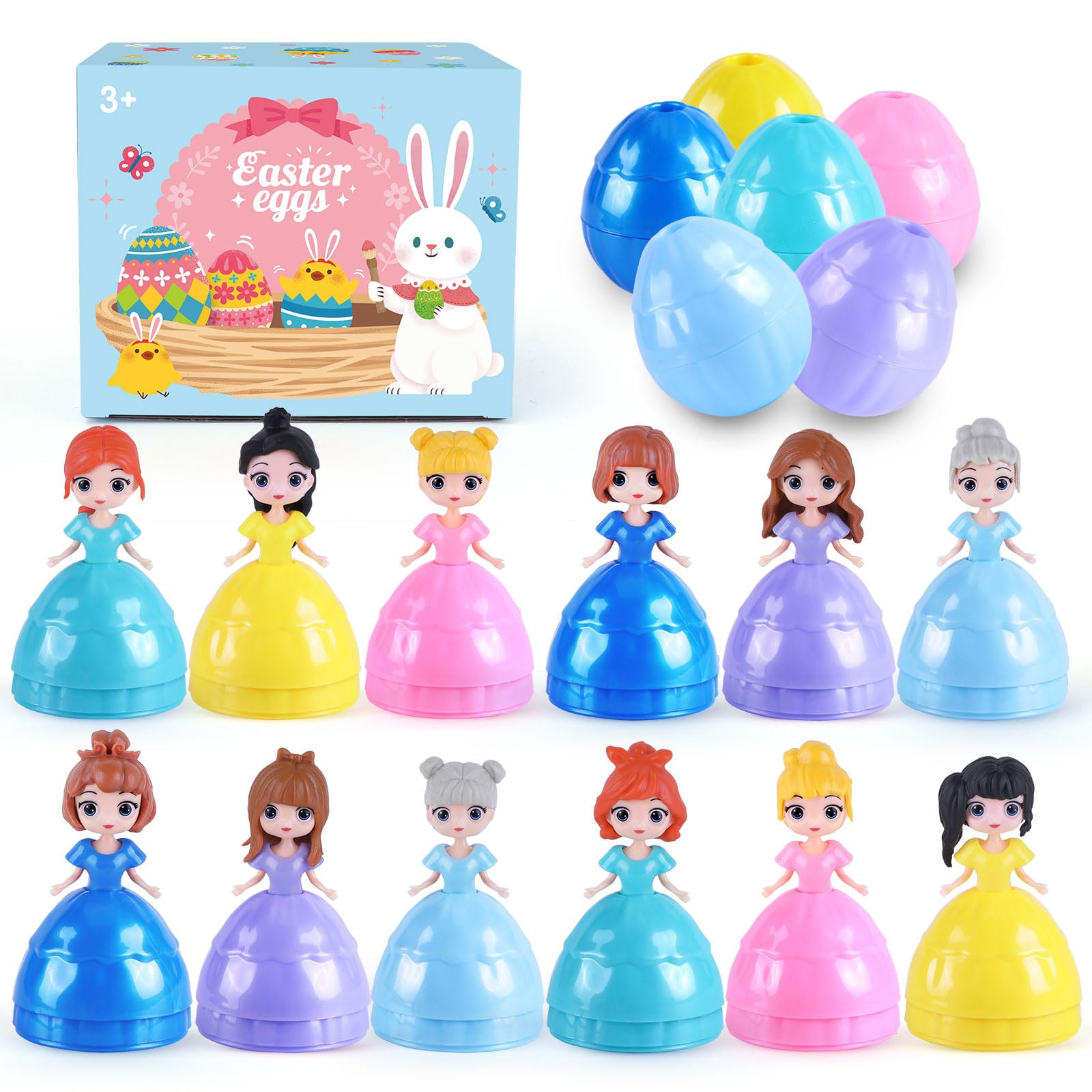 Uiseba 12 PCS Princess Prefilled Easter Eggs, Easter Basket Stuffer,Hunt Gifts for Kids, Classroom Prize and Party Favors