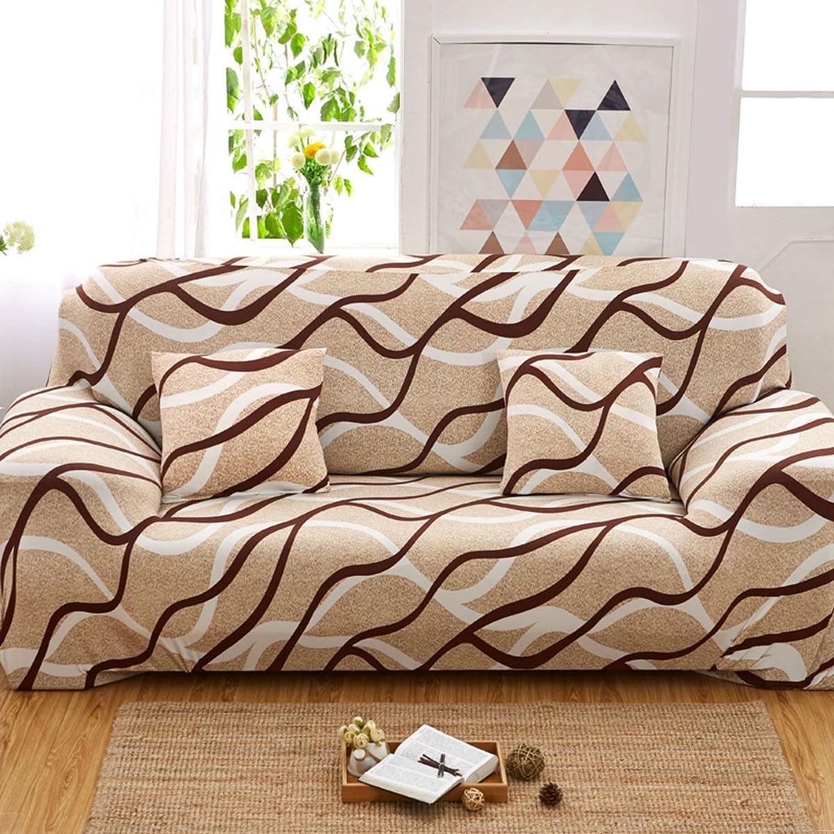 Housse de canapé 4 places extensible imprimée 3D couleur T 235-300cm