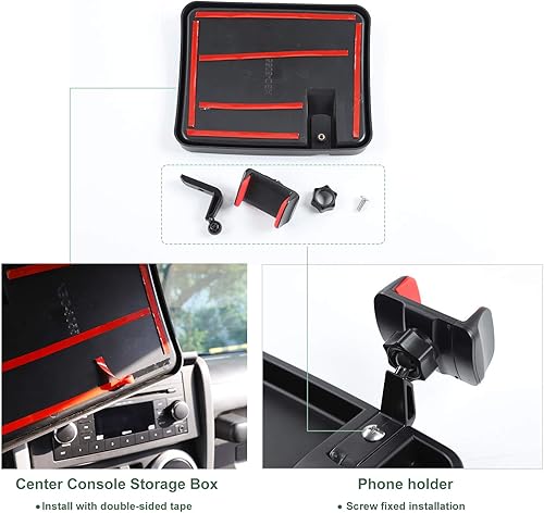 Miniatura 3 de JeCar Soporte para teléfono Jeep, bandeja de consola central, caja de almacenamiento, organizador de tablero para Jeep Wrangler JK JKU 2007-2010