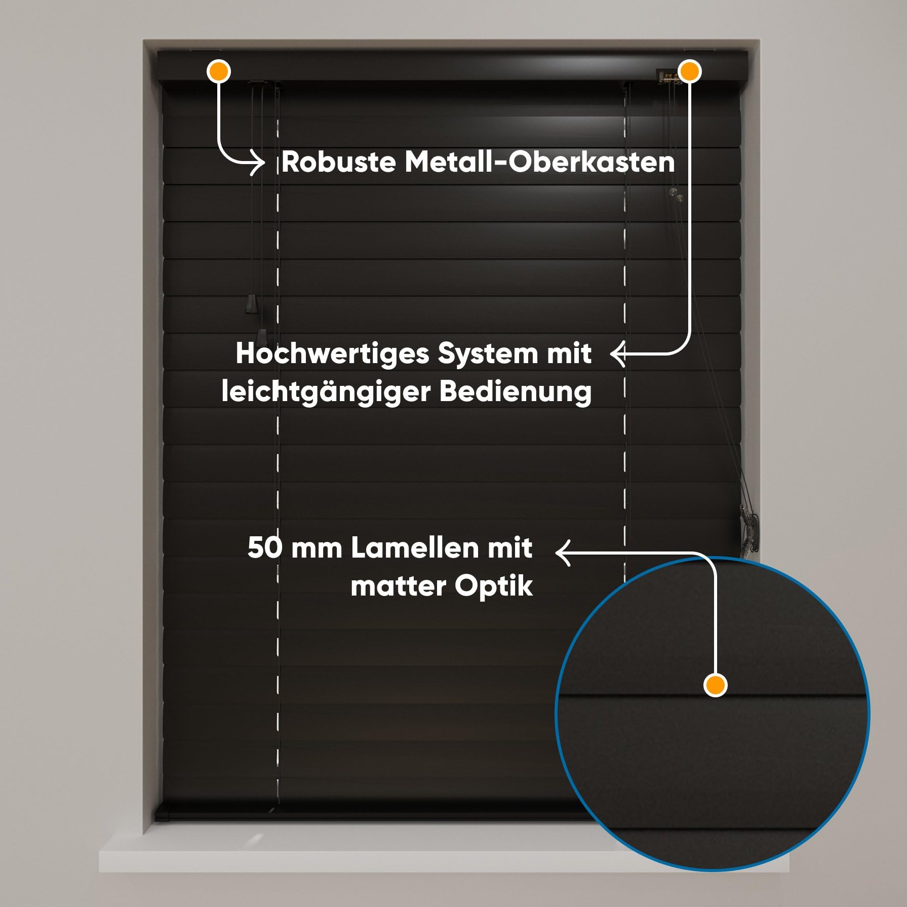 DTCH® Aluminium Jalousie innen, schwarz, 110 x 180 cm