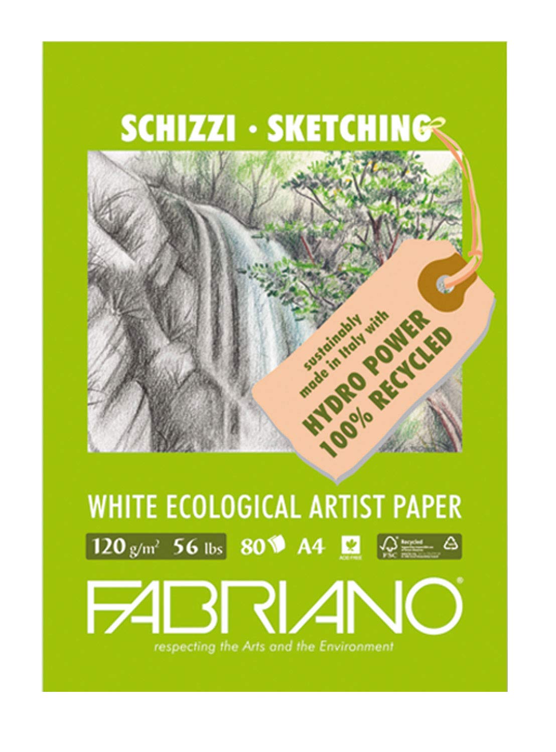 Fabriano Eco White Sketching Pad (8.25x11.7 Inch 80 Sheets 56lb Paper)
