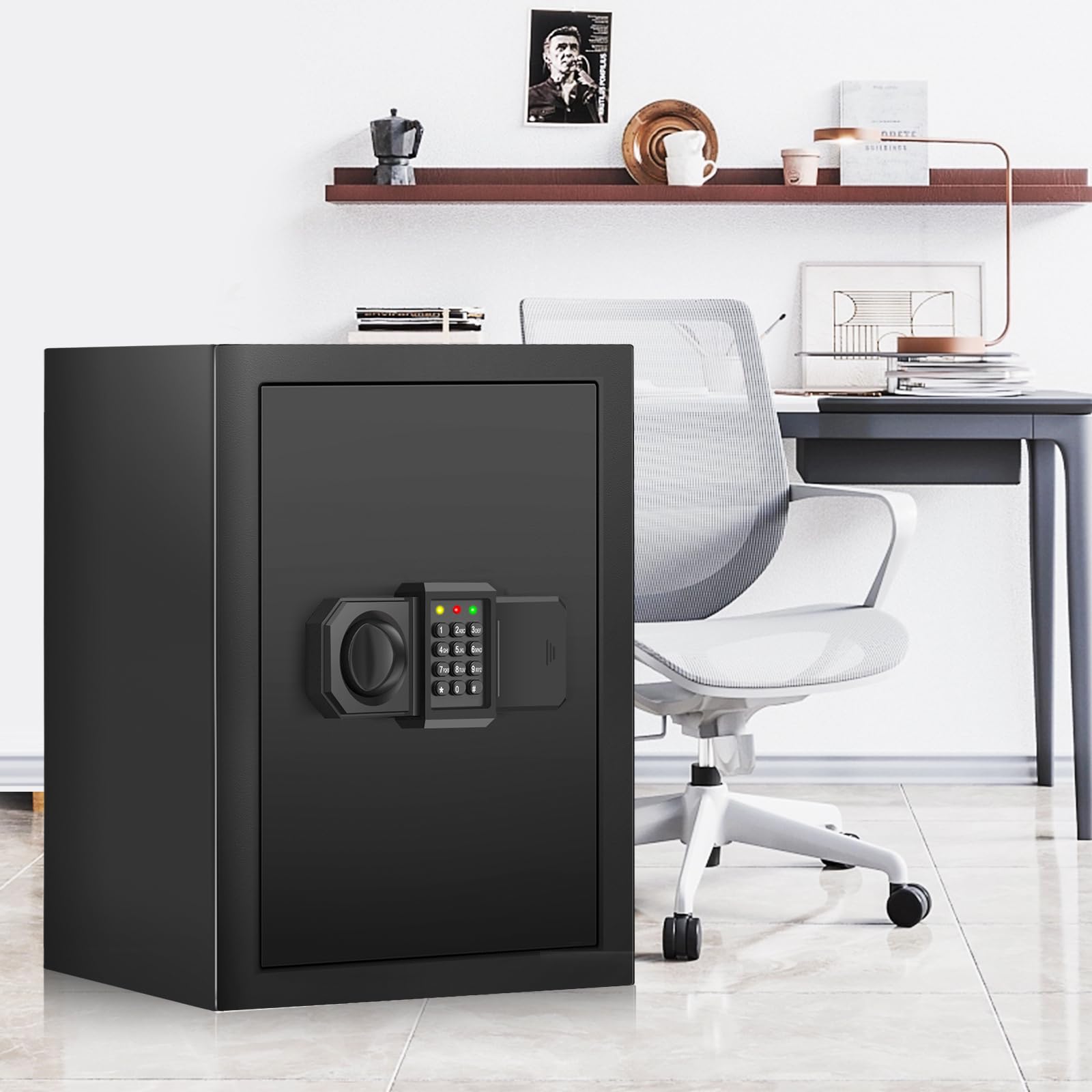 50L Groß Safe Tresor Feuerfest für Zuhause, Digitaler Tresore mit Schlüssel, Sensor-Licht und Abnehmbares Regal, Anti-Diebstahl Safe Tresore für Geld, Dokument, Medizin