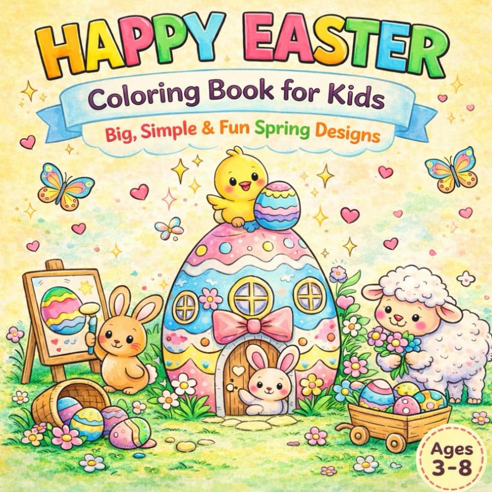 Happy Easter Coloring Book Bold and Easy Easter: Big Simple and Fun Spring Designs for kids