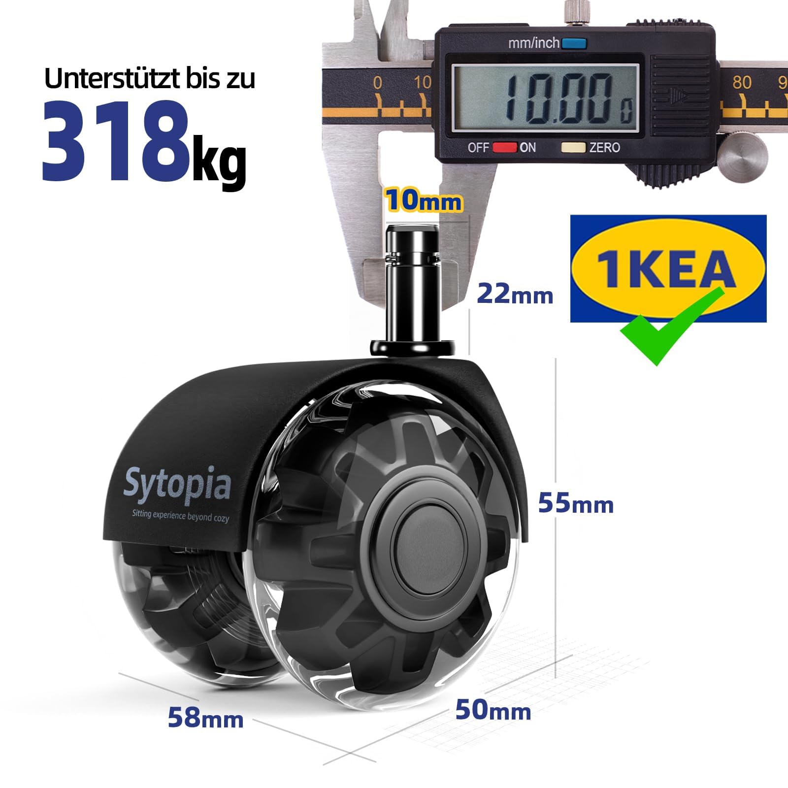 Sytopia Ruedas para silla de oficina con vástago de 10mm x 22mm, juego de 5 ruedas para sillas de oficina IKEA, ruedas para suelo duro para reemplazar ruedas de silla, alfombrilla protectora de suelo