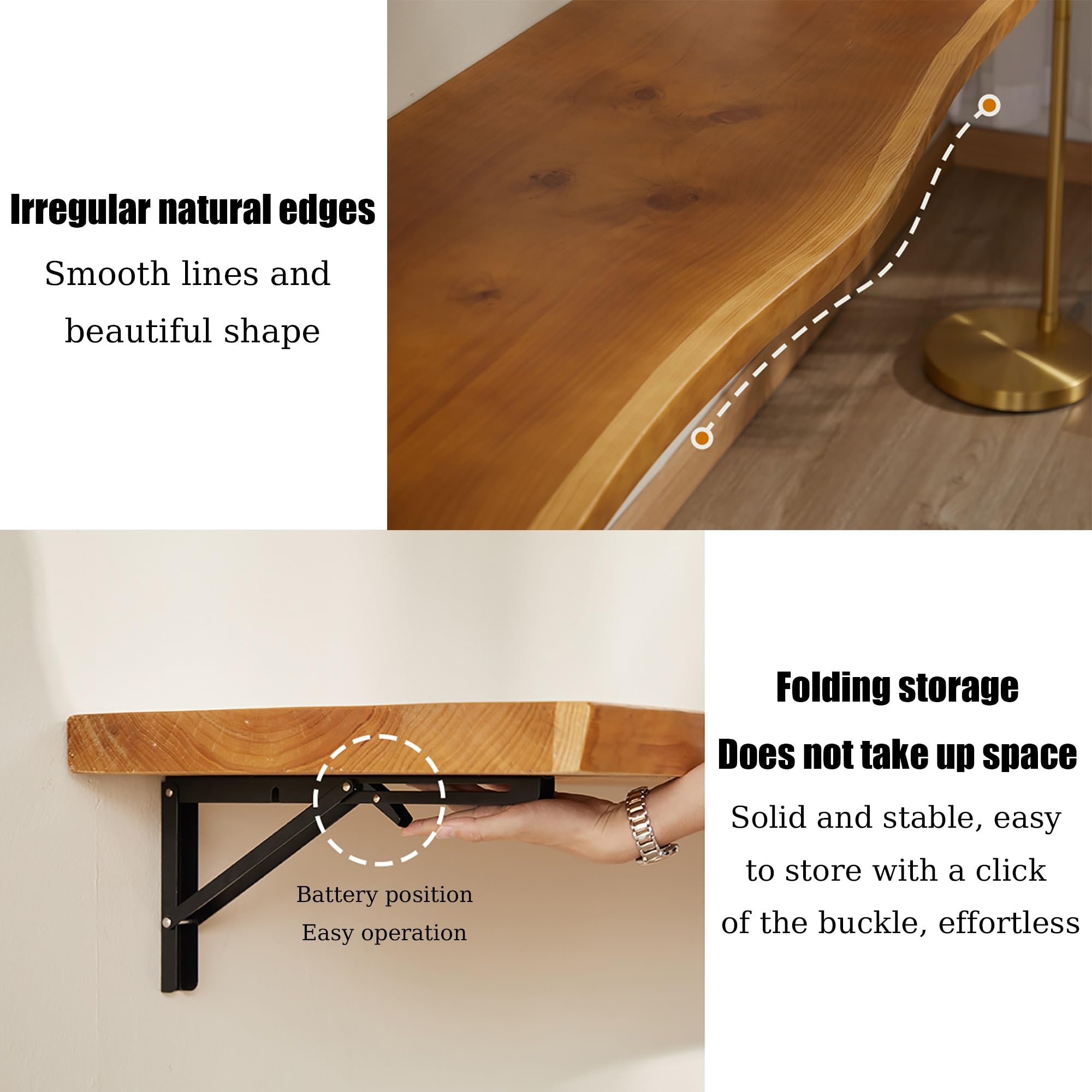 Scrivania pieghevole da parete in legno massello, per cucina e sala da pranzo, con banco da lavoro pieghevole per garage, scrivania per computer (100 x 45 x 3 cm)