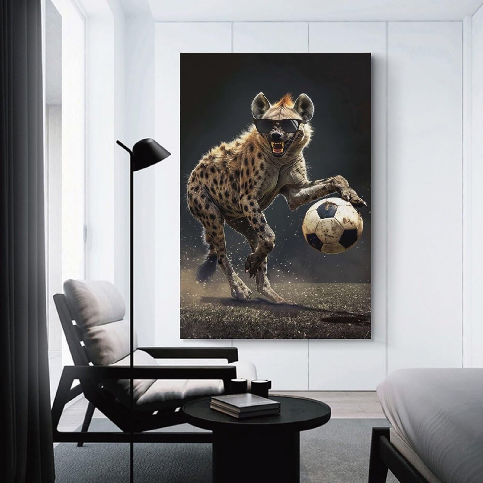 Junmoney Hyena Soccer Player Decorative Wall Artwork, 16x24inch(40x60cm), for Home Lounge, Bedroom Or Reading Nook, Easy Decor for Gallery Walls