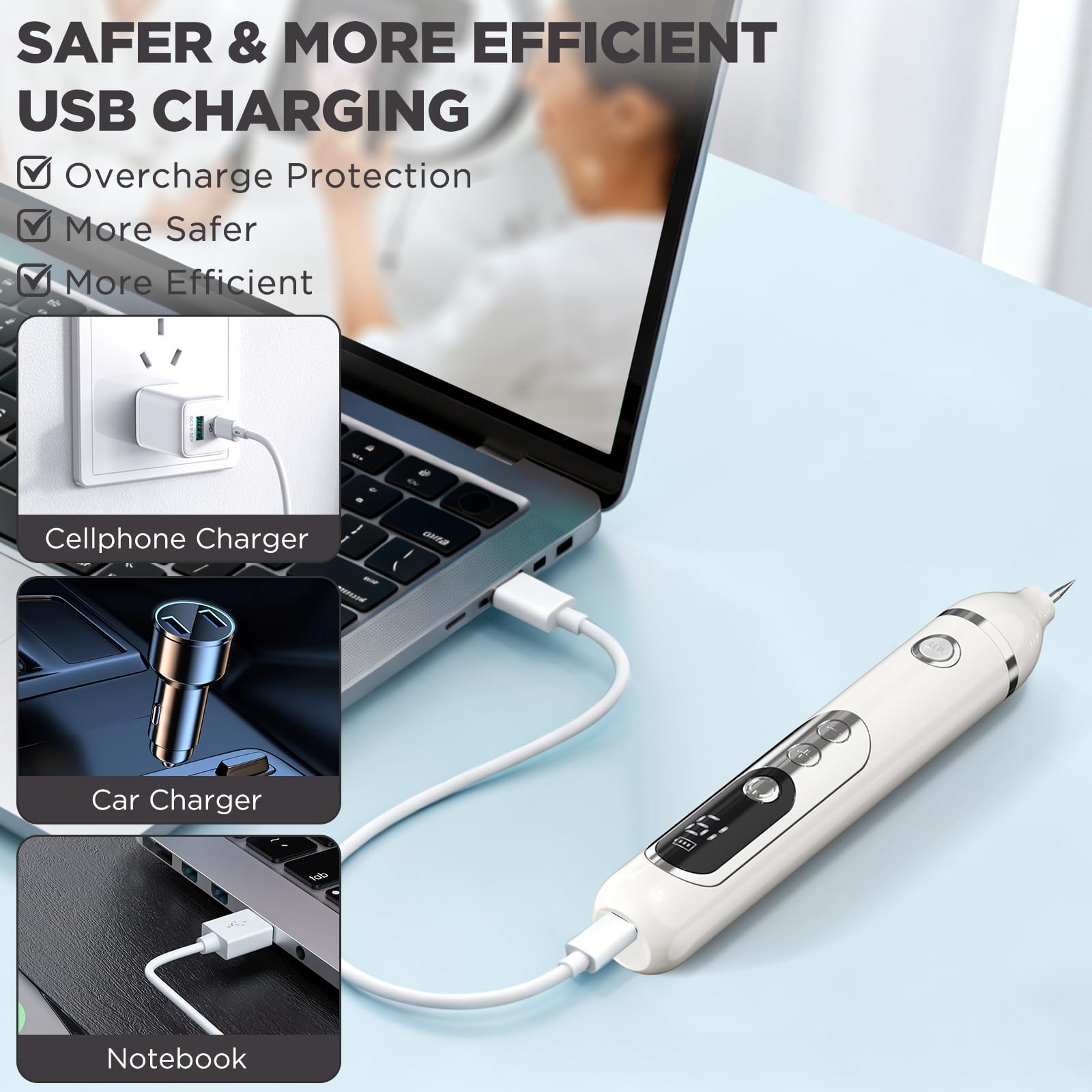 Eliminar Verrugas, Lápiz Para Eliminar Verrugas Cutáneas Lápiz Para Eliminar Lunares con Plasma 19 Niveles De Intensidad y Luz LCD Aguja Reemplazable para Rostro Cuerpo Verrugas Pecas Nevos