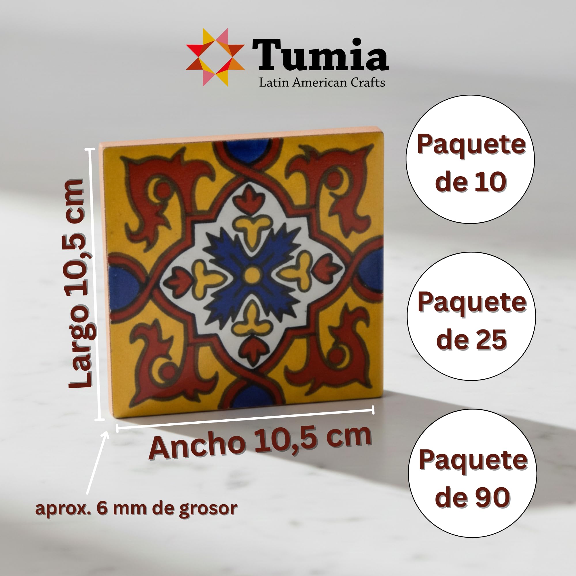 Tumia LAC Azulejos Mexicanos Artesanales de Talavera de 10.5cm