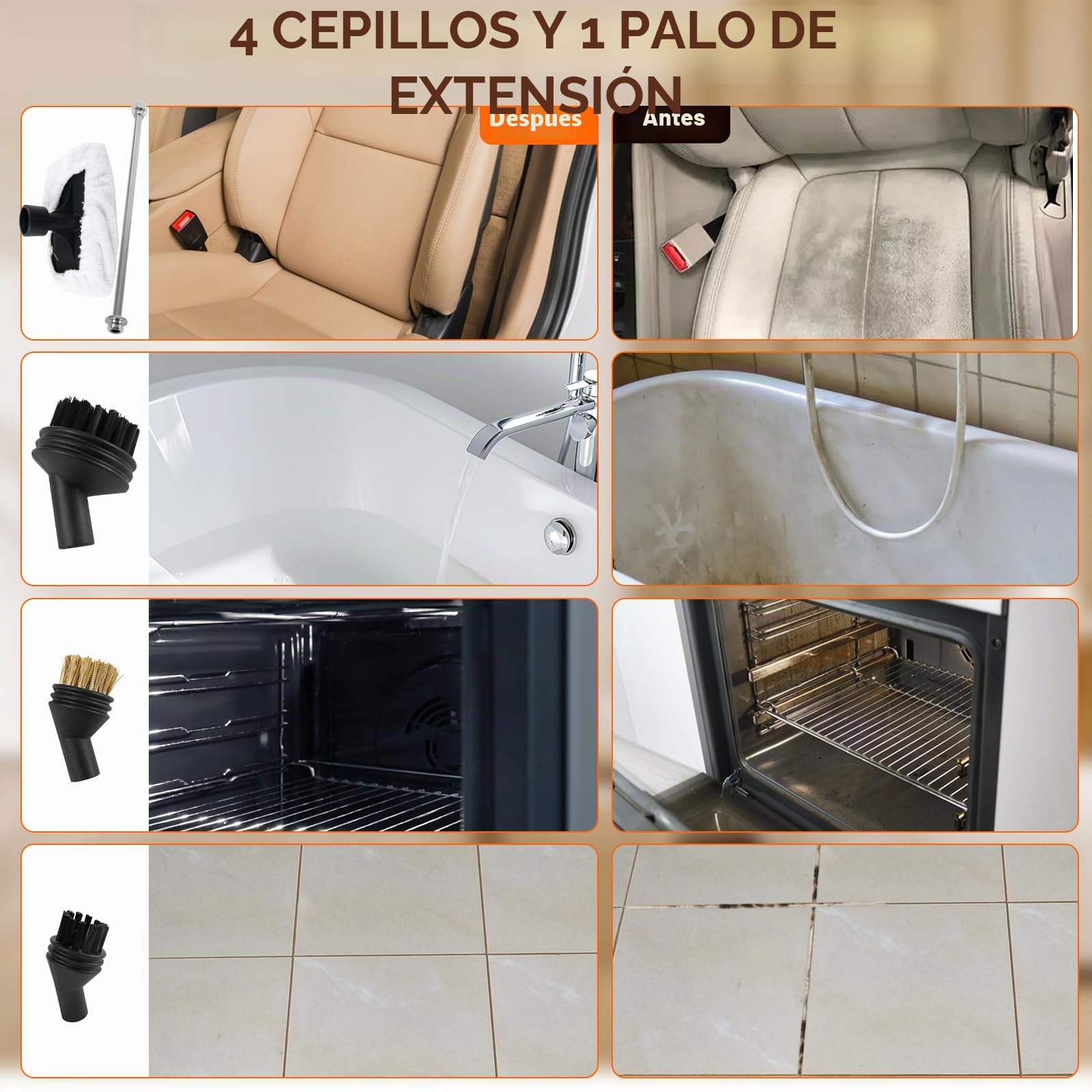 Limpiador a vapor, 2500 W, 3 bar, limpiador a vapor de mano, 1400 ml, depósito de agua, 15 segundos, 3 velocidades, 6 cabezales de cepillo para cocina, ventanas, piso, baño, coche