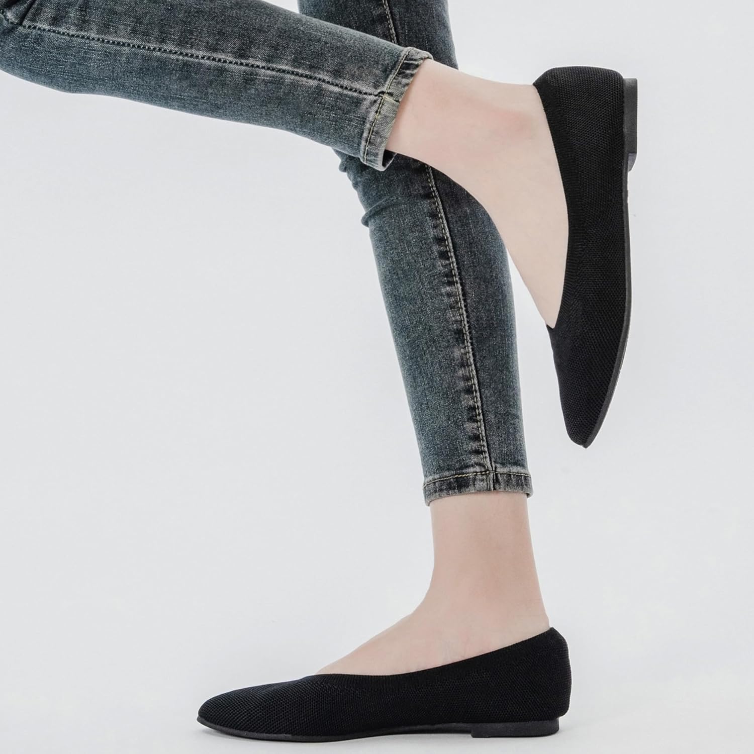 Veittes Women's Wide Width Flats Shoes, Casual Comfortable Pointed Toe Flats,Breathable Knit Slip-On Dressy Ballet Flats