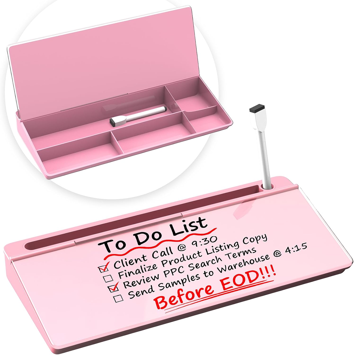 Glass Desktop Whiteboard, Dry Erase Board with Marker Holder, Computer Monitor Message Board and Desk Organizer for Home, Office and School Supplies (Pink)
