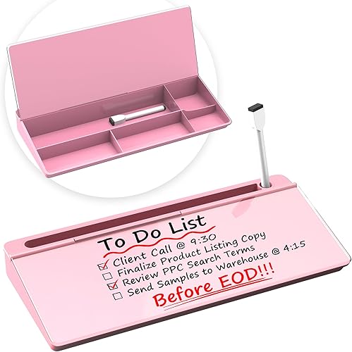 Pizarra blanca de escritorio de cristal, pizarra de borrado en seco con soporte para marcadores, tablero de mensajes para monitor de computadora y