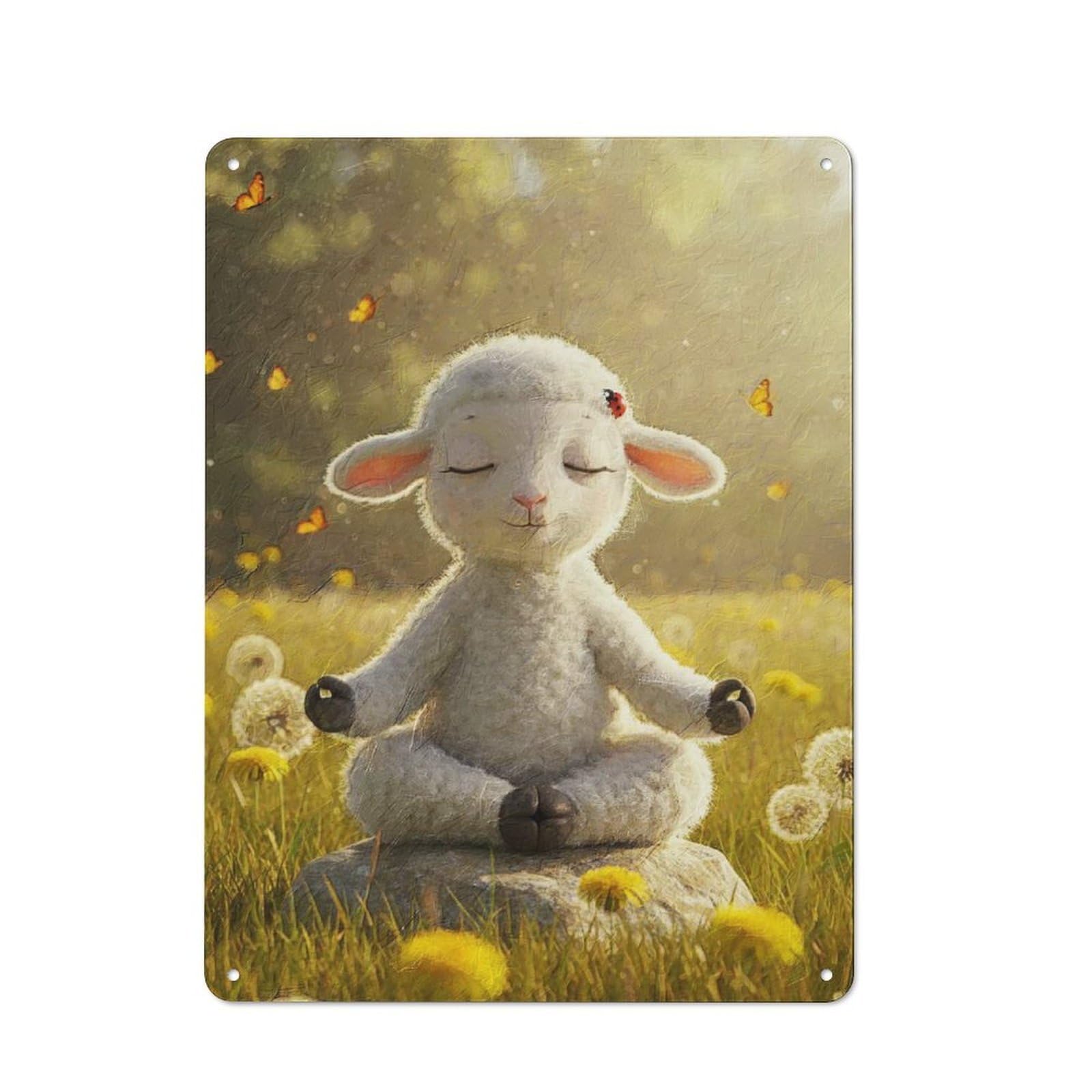 Junmoney Meditating Lamb Vintage Metal Wall Sign 40X30cm For Garage Or Workshop, For Metal Sign Collectors, For Garage And Workshop Walls