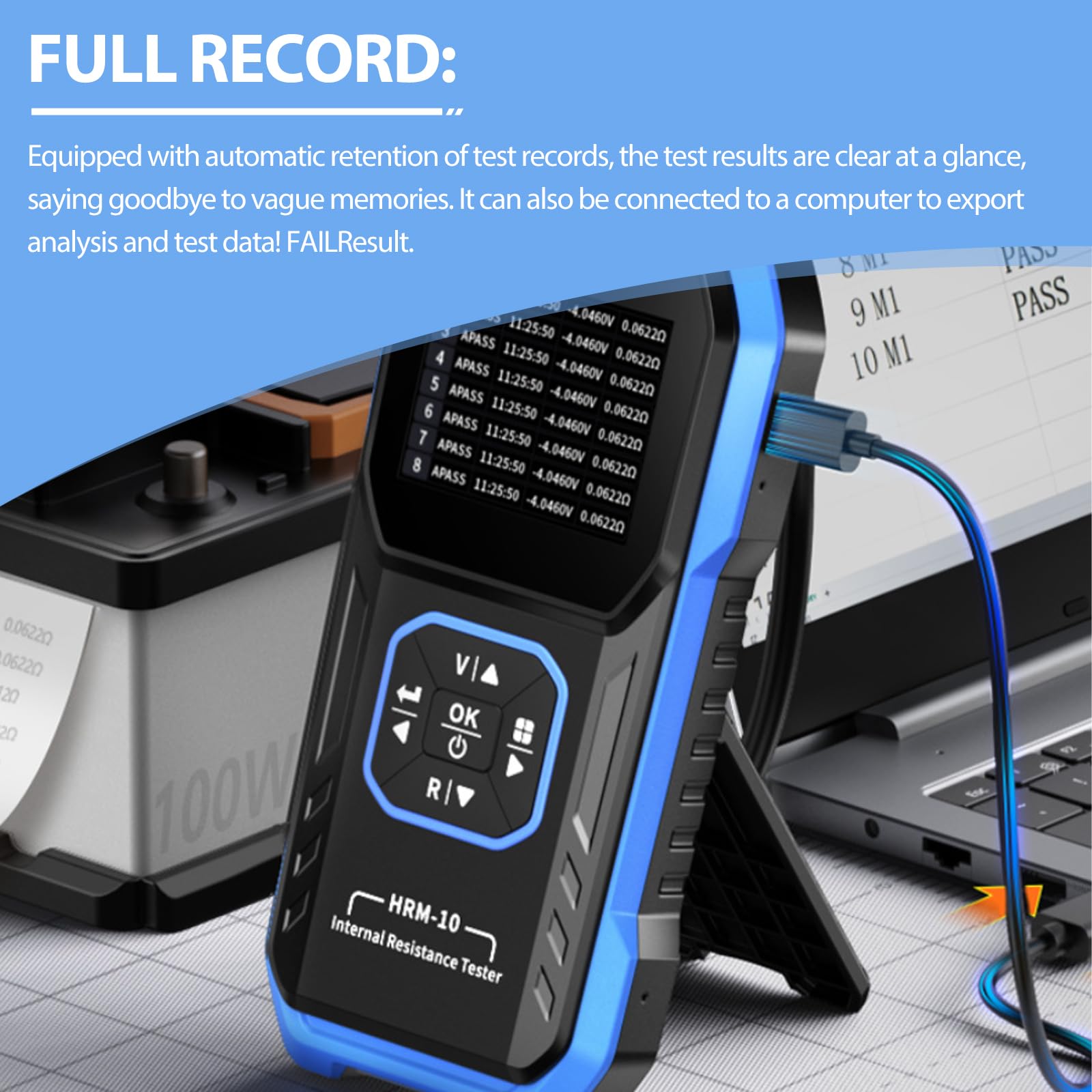 Testeur de résistance interne de la batterie - Testeur de résistance interne - Appareil de mesure de la résistance interne pour batteries 100 V 200 Ω Li/Lab/piles alcalines / piles bouton etc (HRM-10)