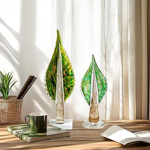 Miniatura 9 de QFkris Escultura de hoja de árbol de la vida de vidrio soplado para decoración del hogar, estatua decorativa de vidrio soplado a mano de 16 pulgadas