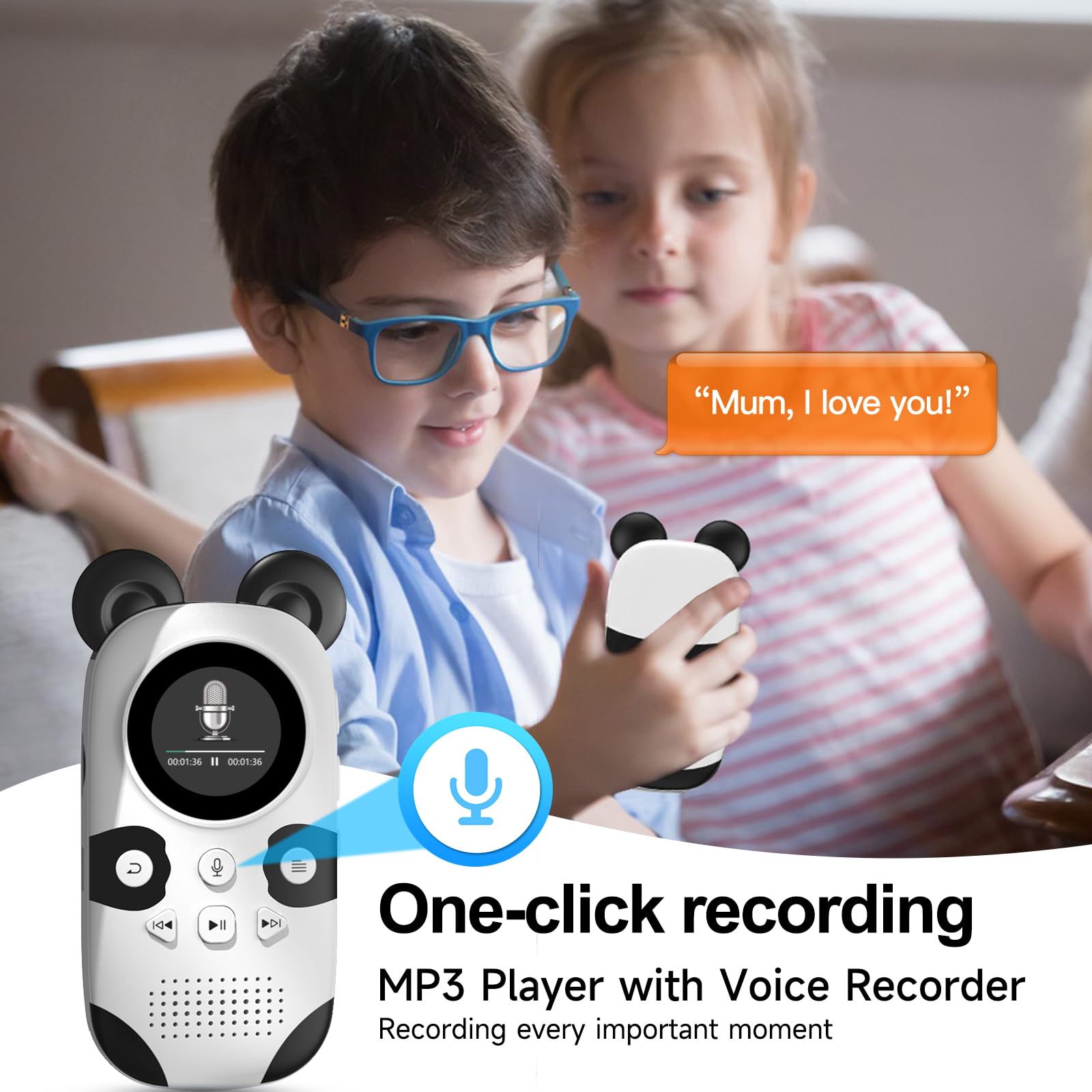 RUIZU 64 GB dziecięcy odtwarzacz MP3 z Bluetooth 5.3, głośnik i słuchawki, łatwa obsługa, bez smartfona, radia FM, nagrywanie głosu, budzik