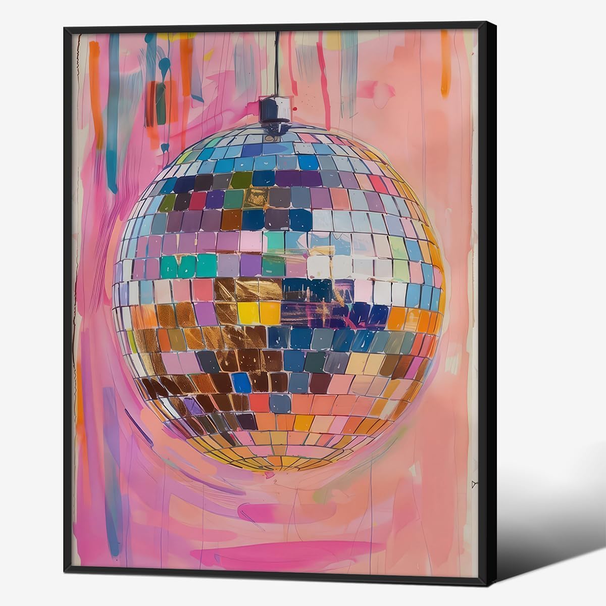 Sufeasdf Retro Modern Disco Ball Poster, 16.2" x 12.2", Aluminum Frame, Wrapped and Framed, Wall Mount, Smooth Finish, Indoor Use, Living Room, Bedroom, Office