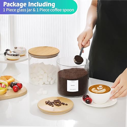 Miniatura 4 de Tarros grandes de vidrio con tapas, cuchara, harina, azúcar, recipientes de almacenamiento para galletas, boca ancha, tarro de iniciación de masa