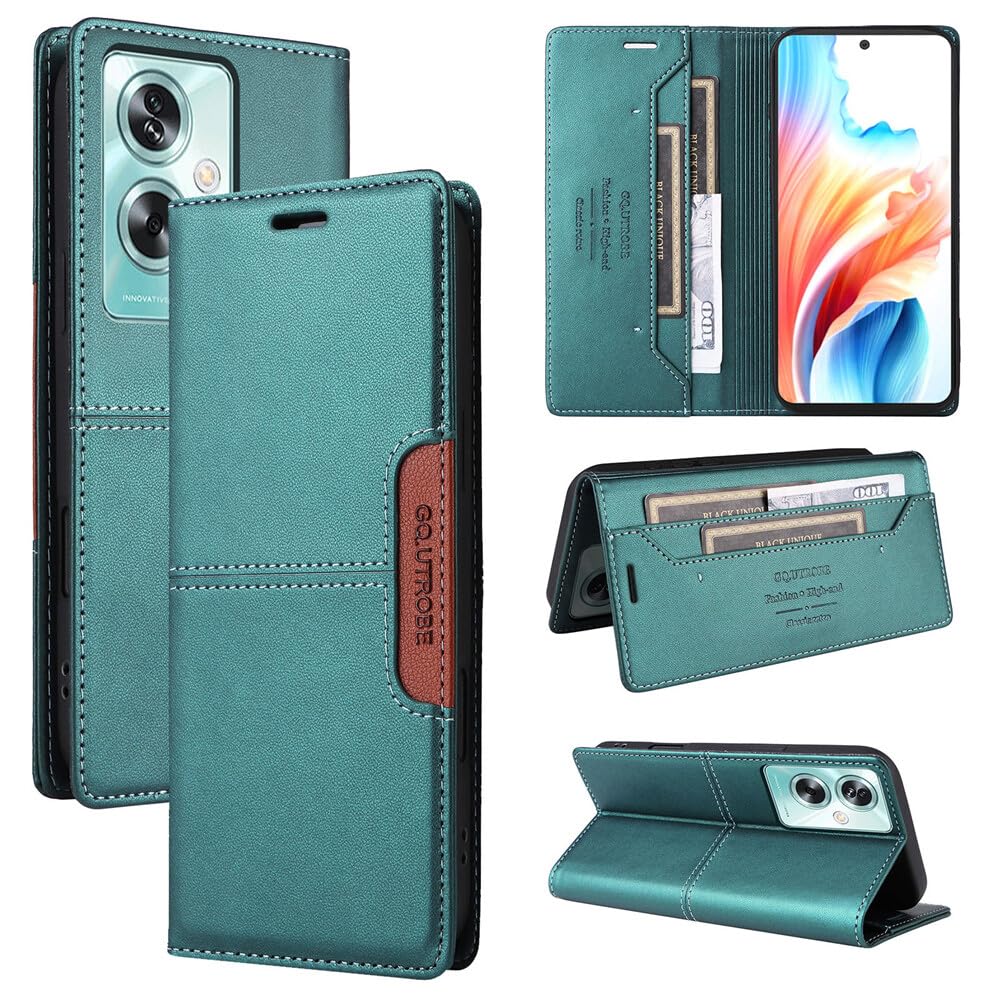 Protège Oppo A78 4G vert étui portefeuille cuir résistant anti-choc écran