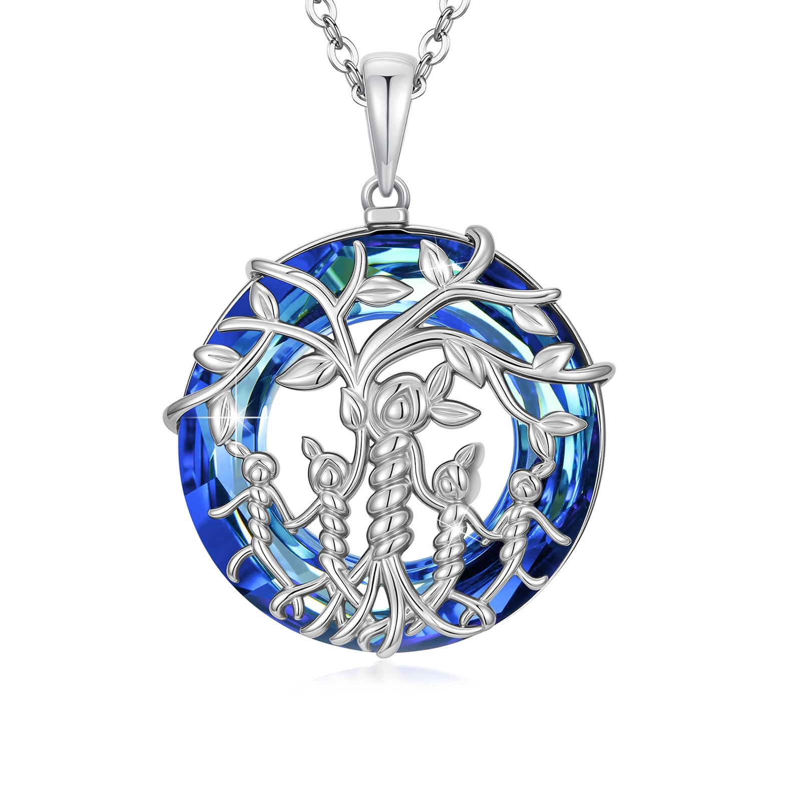 Damen Baum des Lebens Halskette 925 Sterling Silber Mutter Tochter/Sohn Lebensbaum Familie Herz Anhänger Schmuck Geschenke für Mama