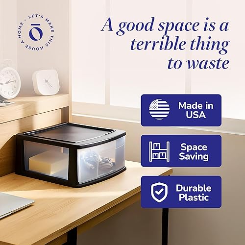 Miniatura 5 de HOMZ Paquete de 2 carritos de almacenamiento de 1 cajón, recipiente de plástico transparente, cuerpo de 15 pulgadas de ancho, marco negro,