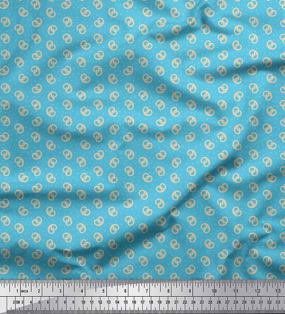 SoimoiBlue Rayon Fabric Dot & Pretzels Food Printed Fabric 1 Yard 56 Inch Wide