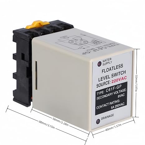 Jadeshay Water Level Control, Liquid Level Relay Unit Controller Switch with Water Supply Indicator and Drain Indicator Base 8 Pins for Water Treatment Industry