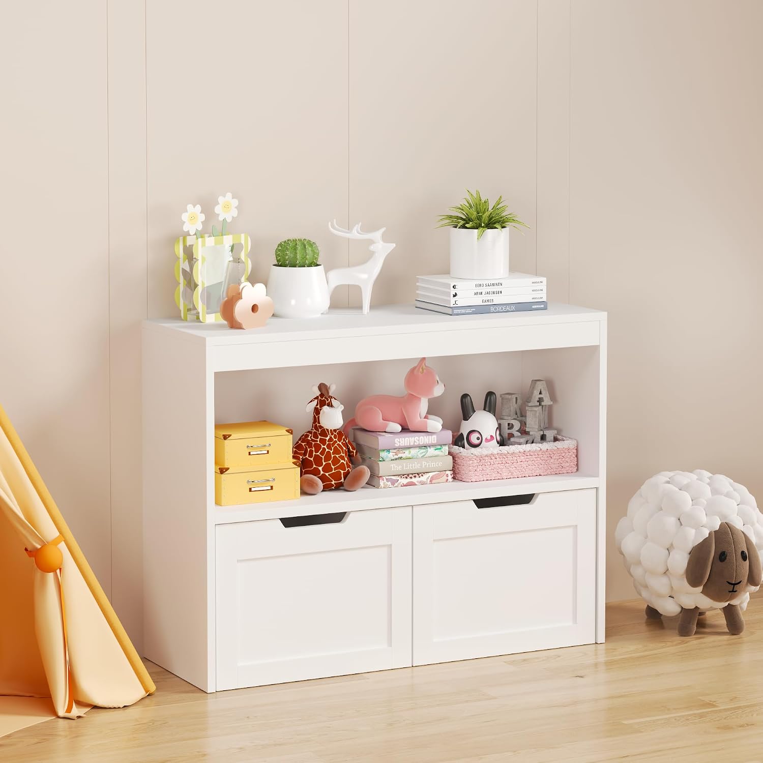 Book Organizer, Toy Storage Cabinet Organizer, White